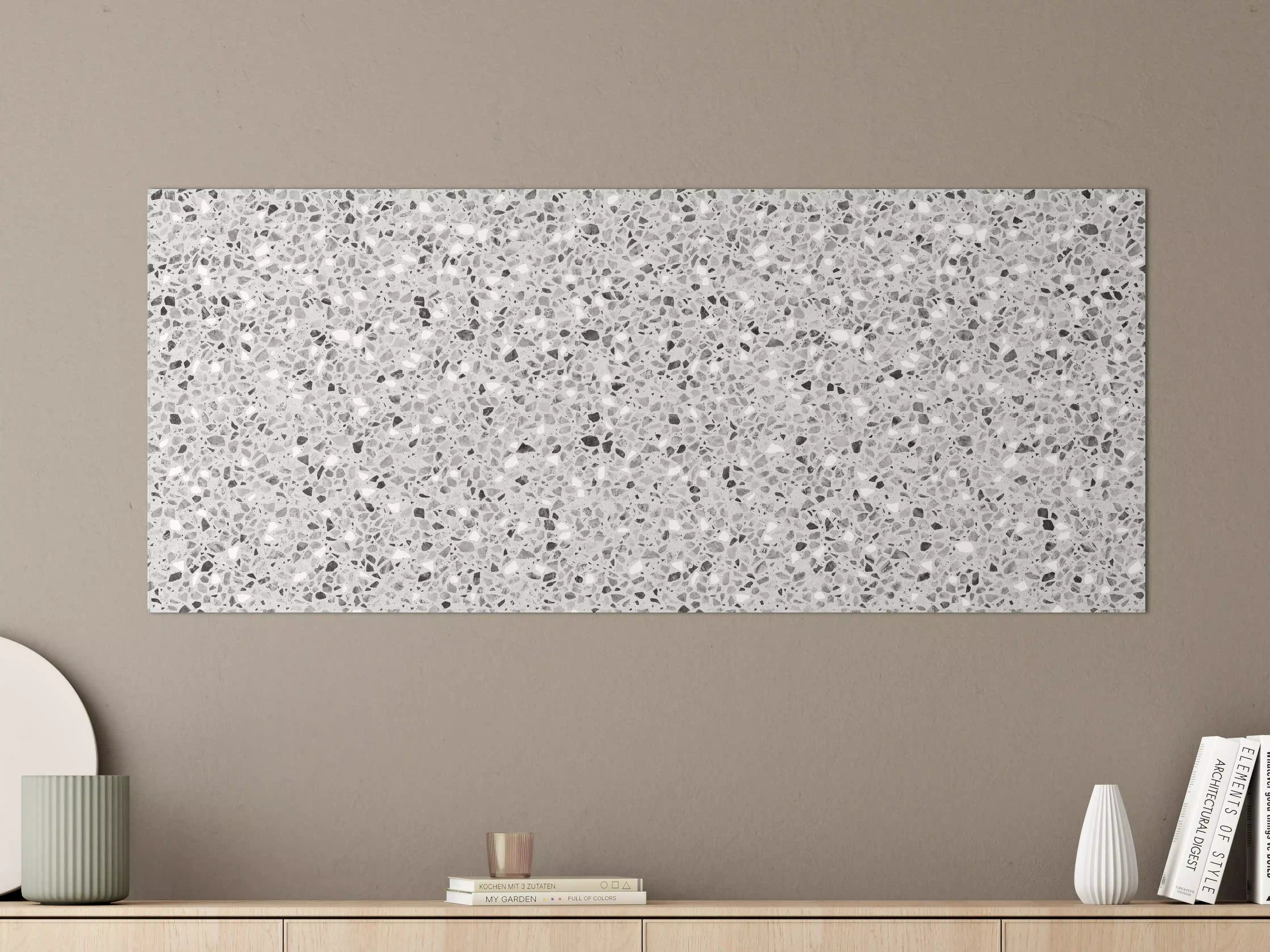 Große Wandbilder - Schwarz-Weiße graue Terrazzo Stein Textur