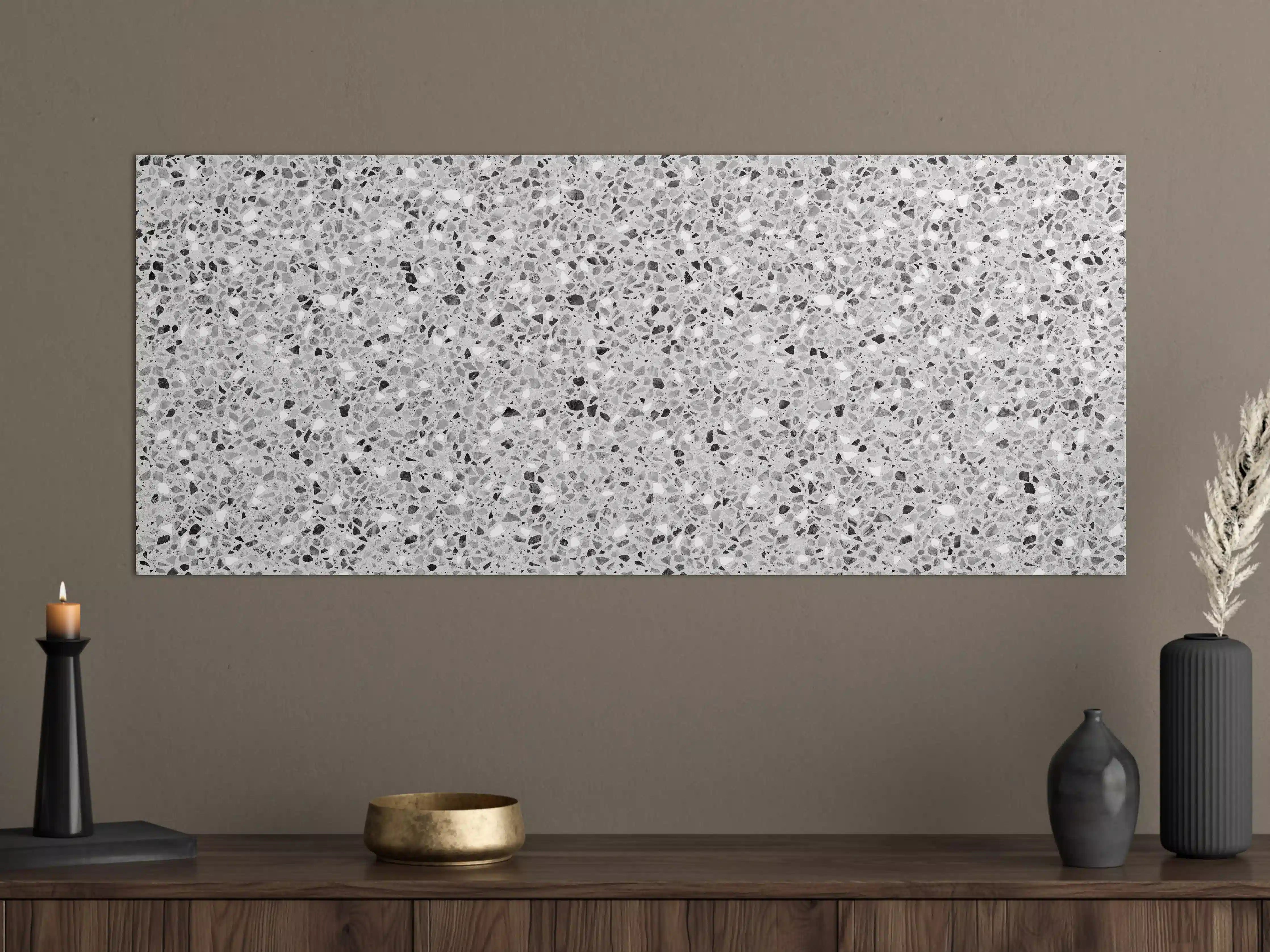 Große Wandbilder - Schwarz-Weiße graue Terrazzo Stein Textur