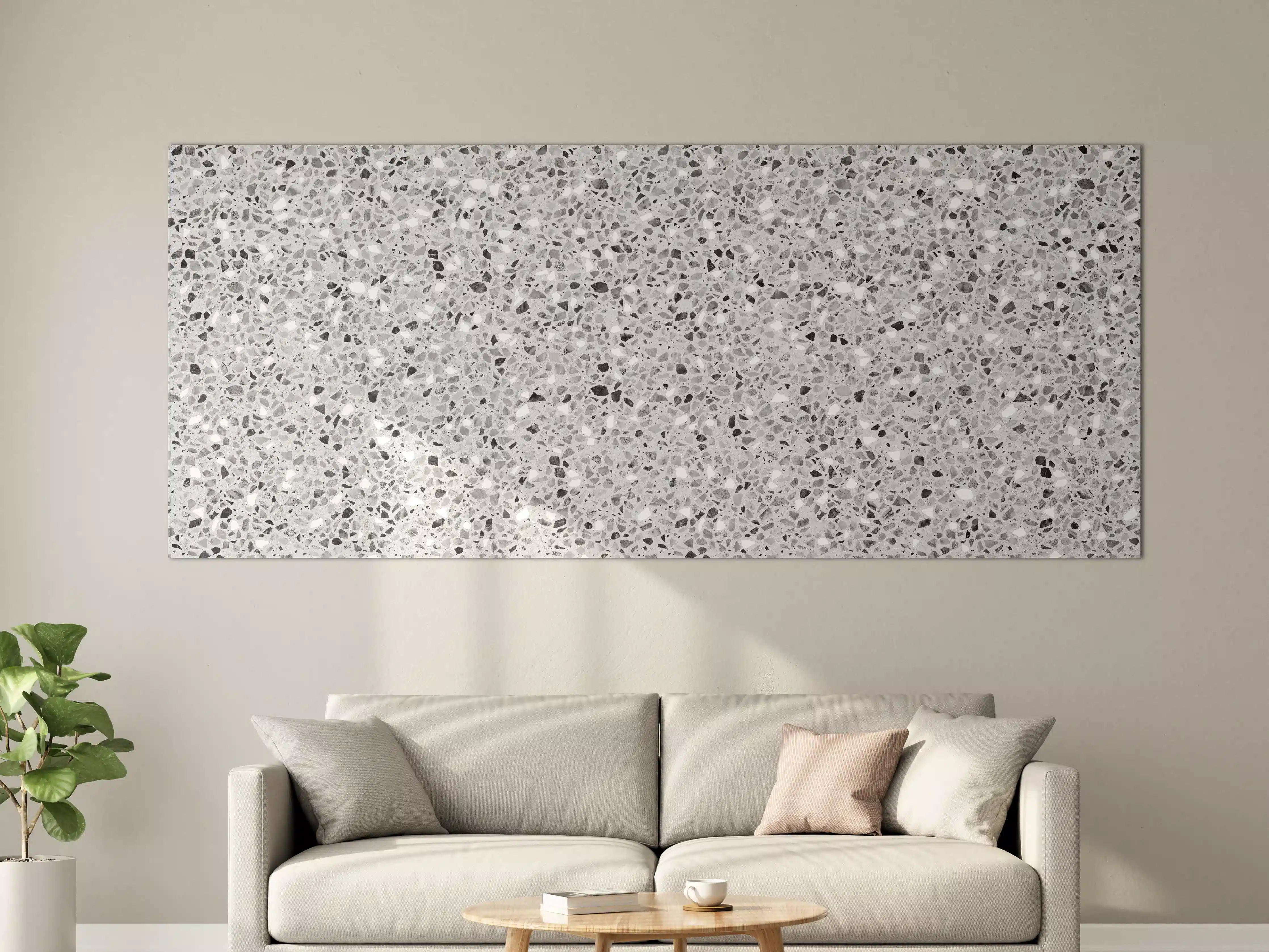 Große Wandbilder - Schwarz-Weiße graue Terrazzo Stein Textur