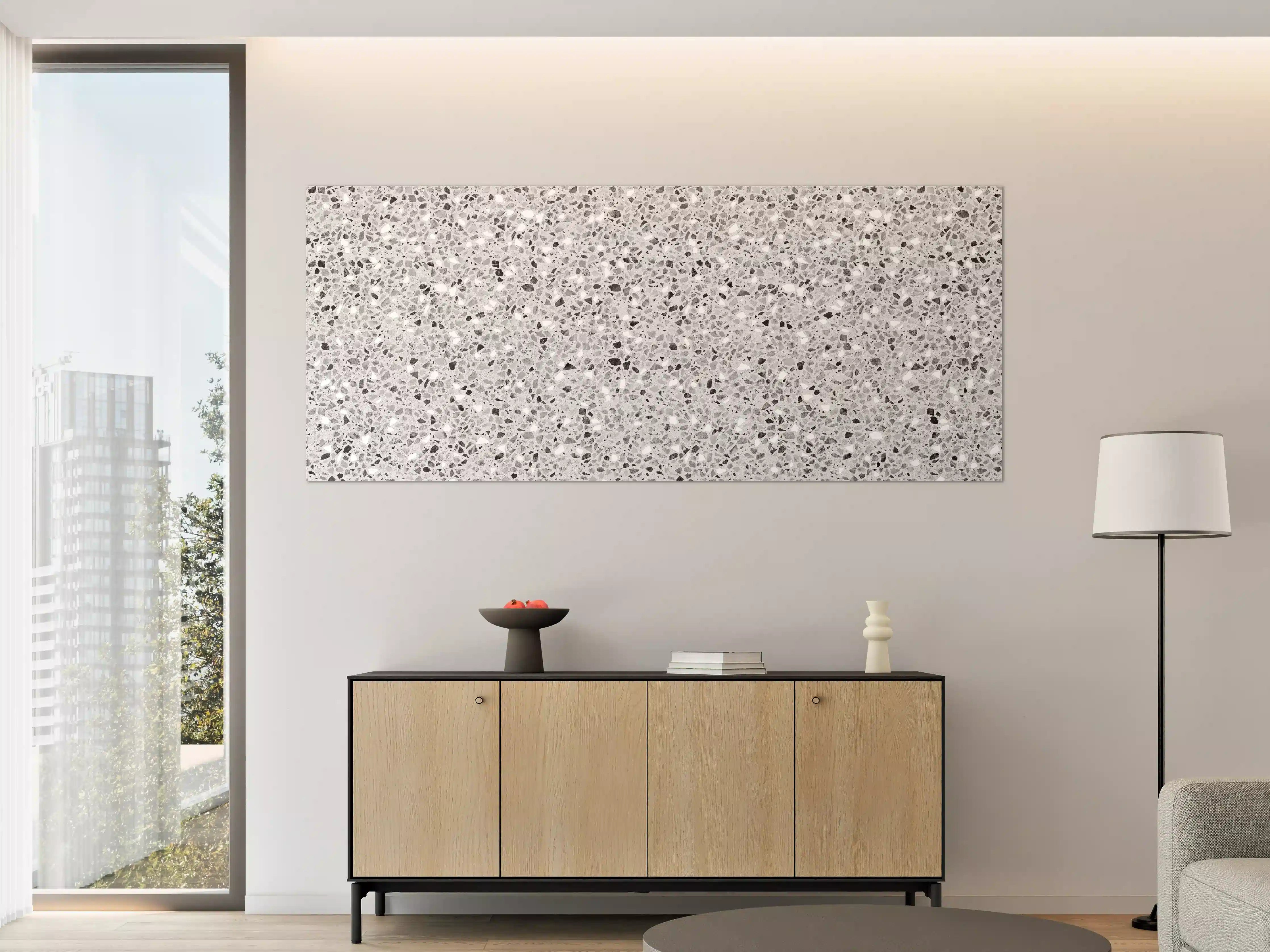 Große Wandbilder - Schwarz-Weiße graue Terrazzo Stein Textur