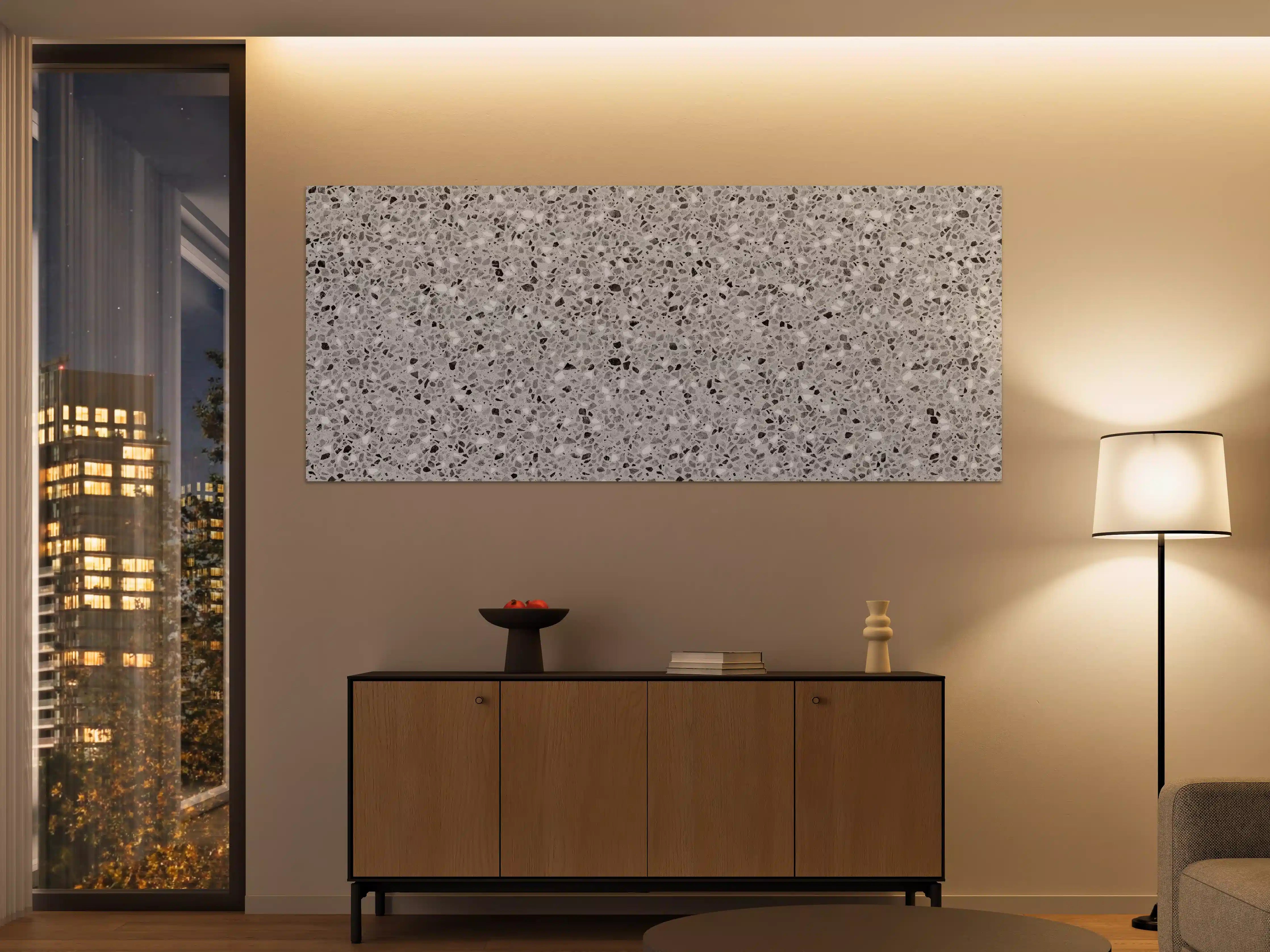 Große Wandbilder - Schwarz-Weiße graue Terrazzo Stein Textur