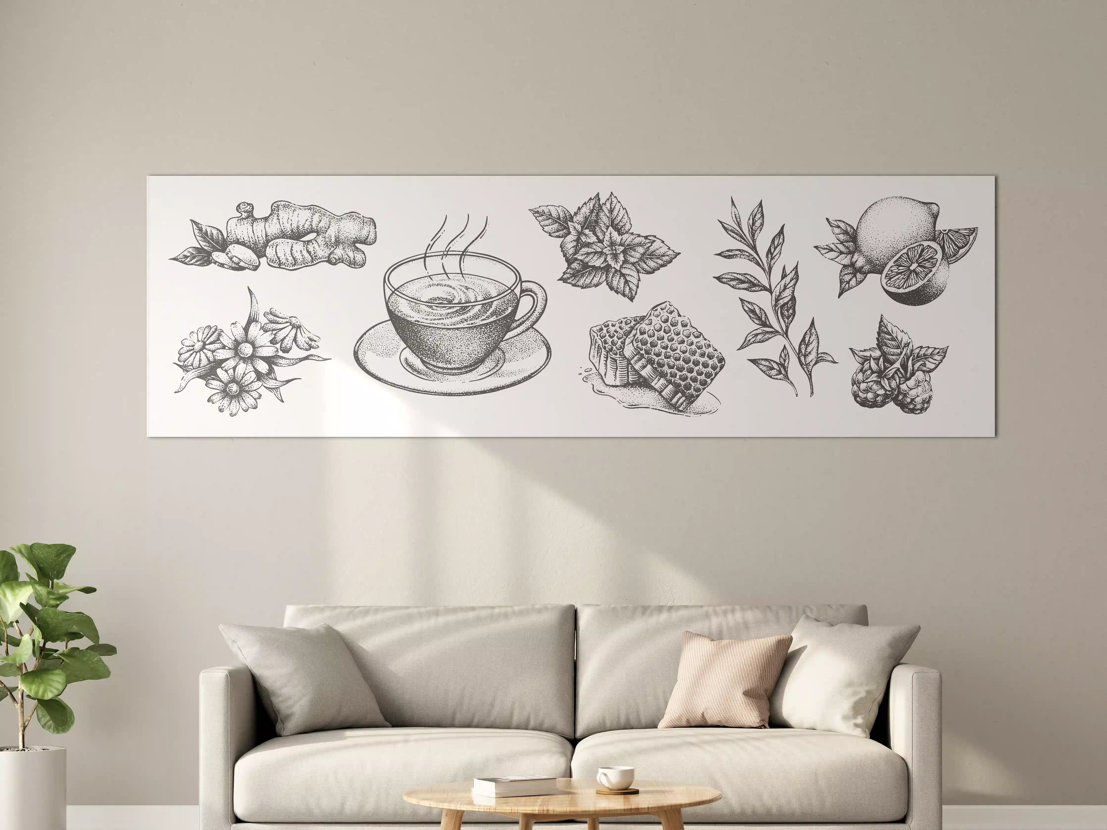 Große Wandbilder - Schwarz-weiß Tee & Gewürze Illustration