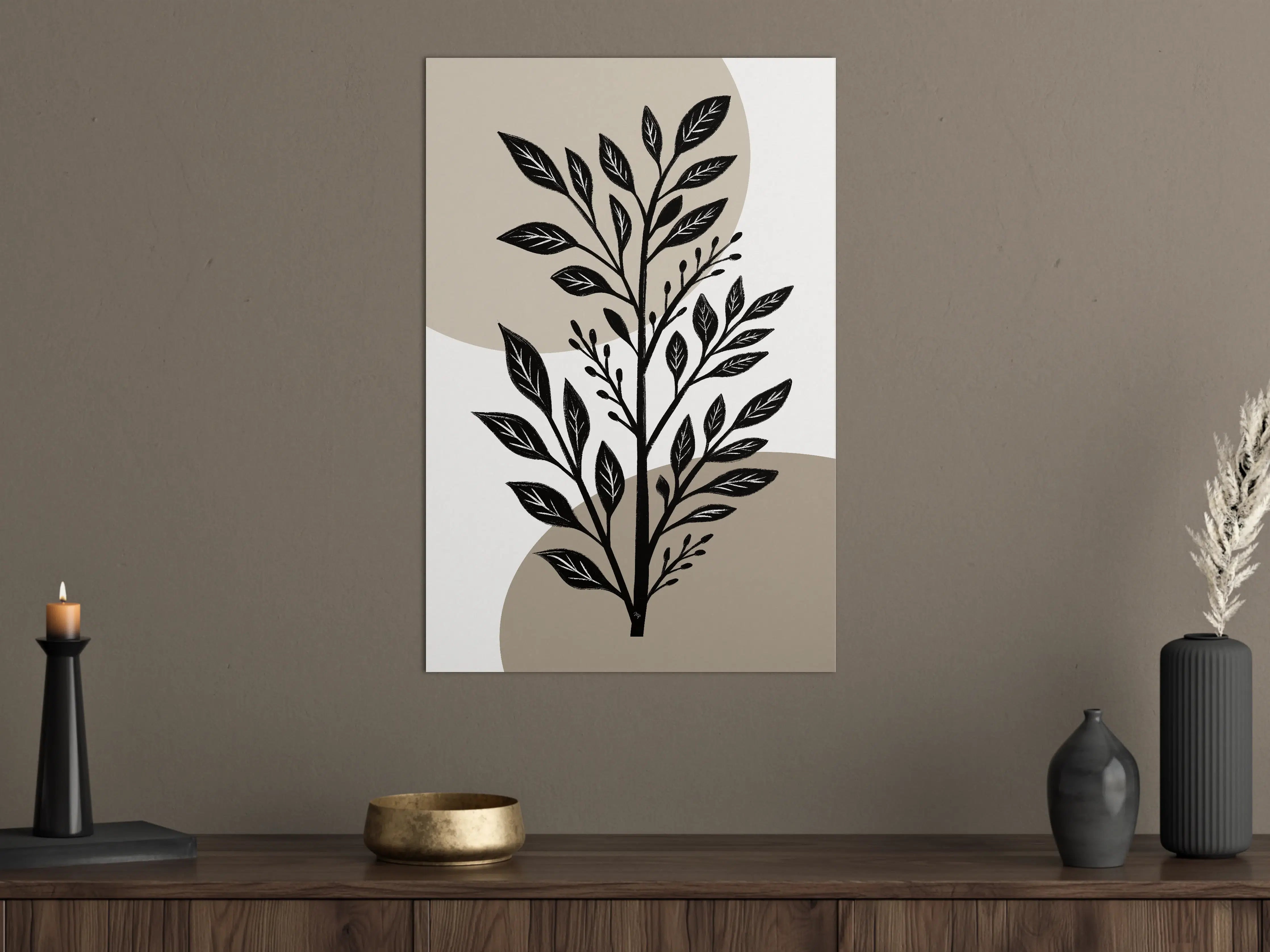 Große Wandbilder - Schwarz-weiße Blätter-Illustration