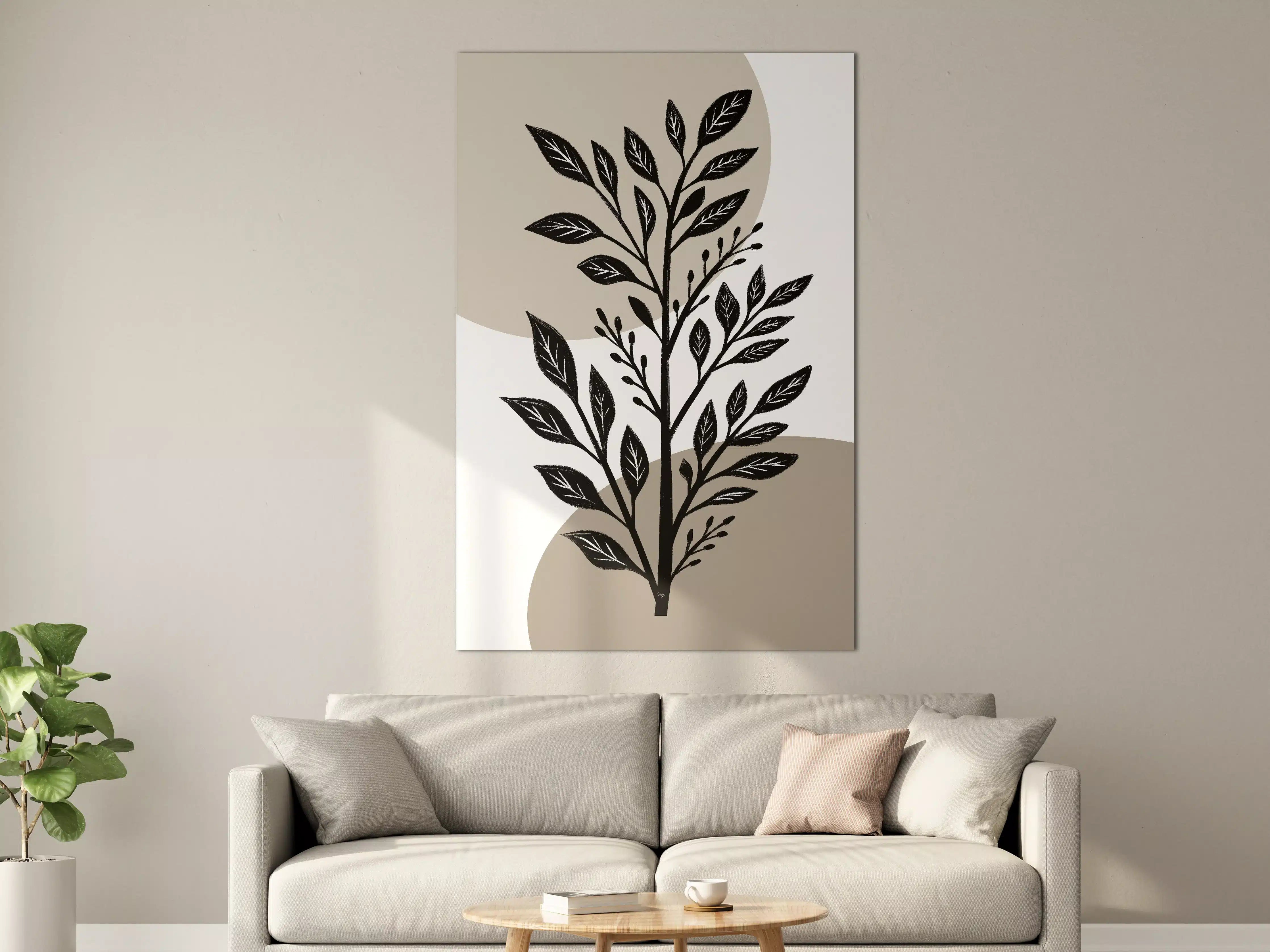 Große Wandbilder - Schwarz-weiße Blätter-Illustration