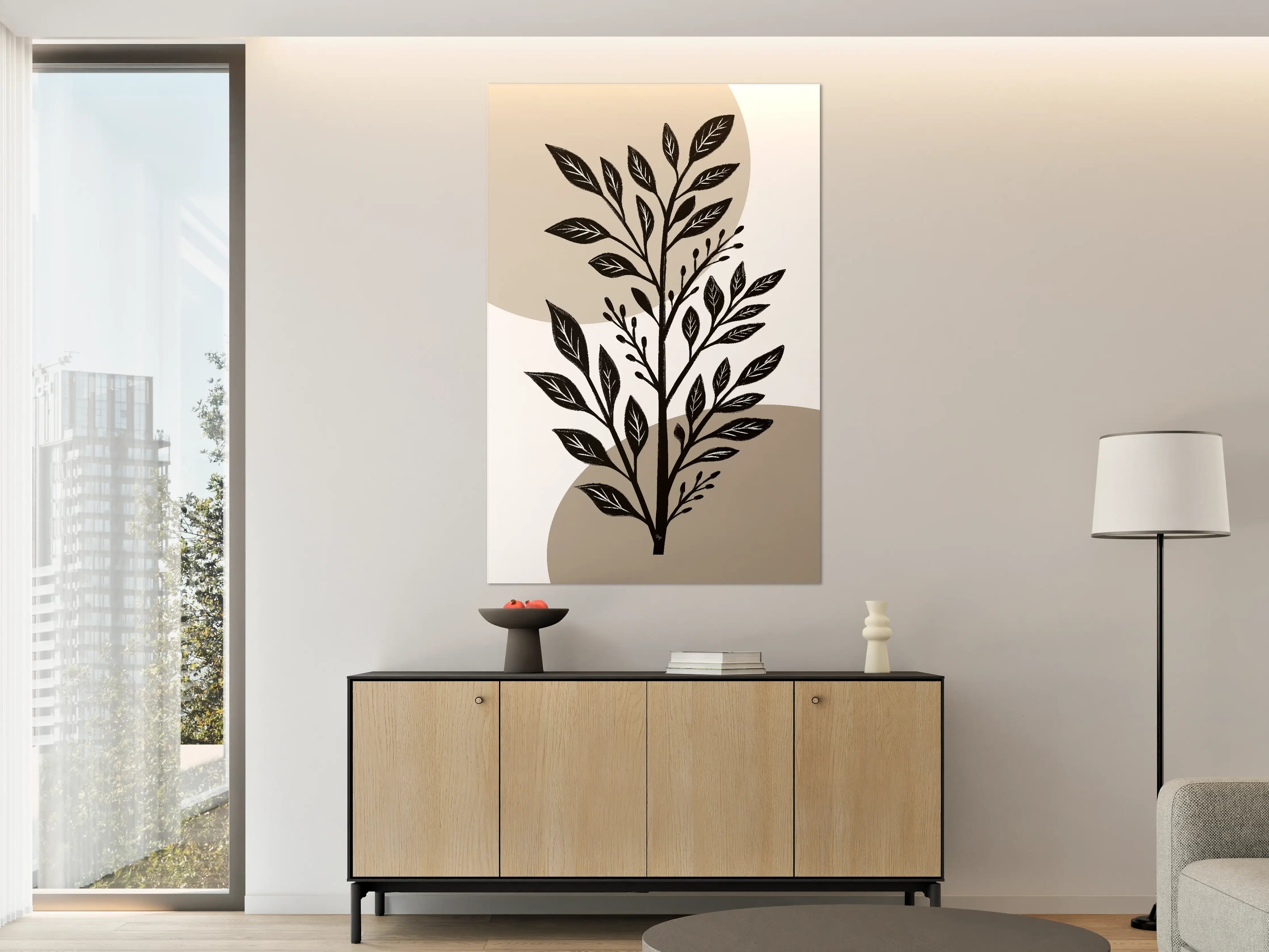 Große Wandbilder - Schwarz-weiße Blätter-Illustration