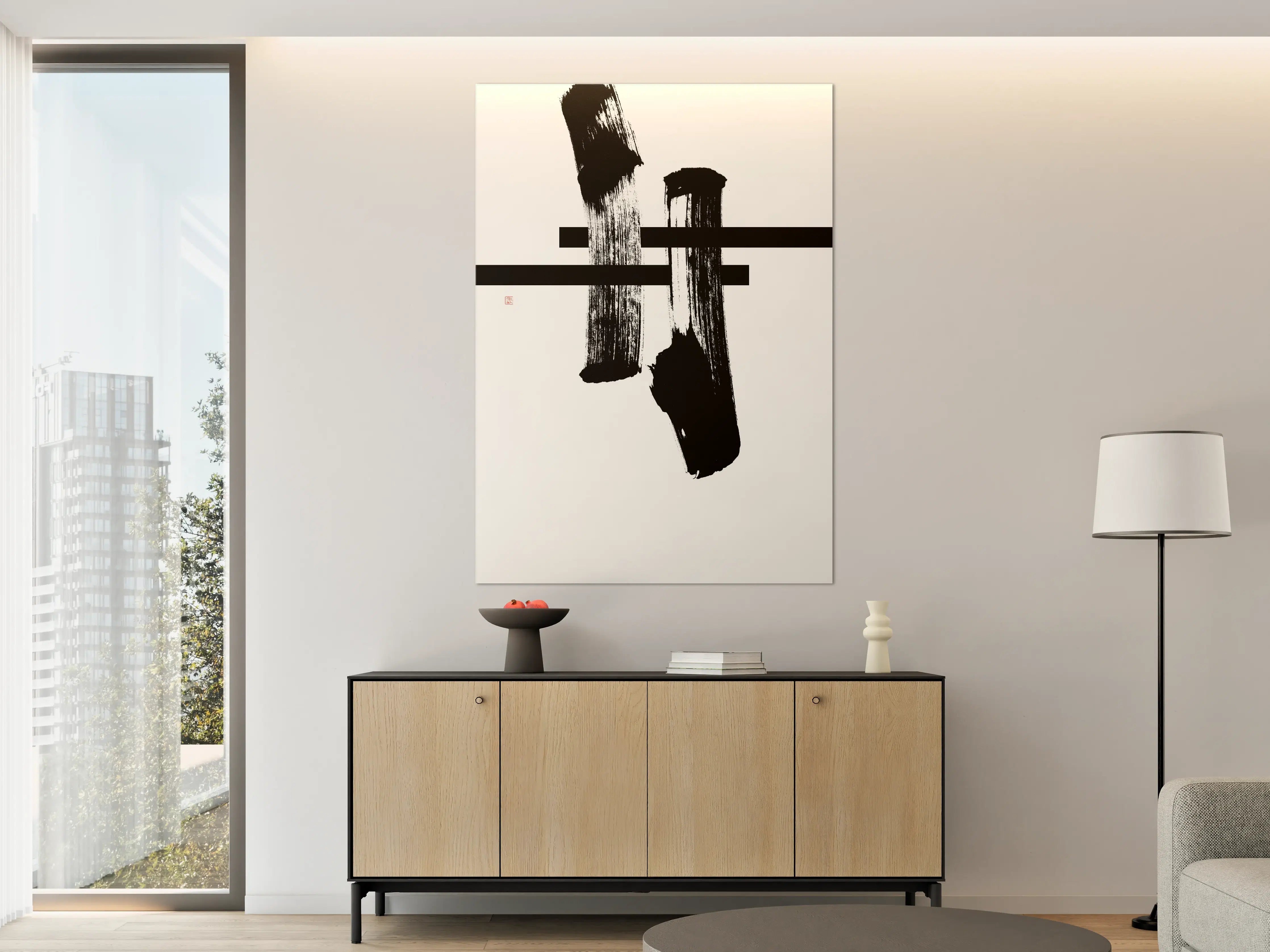 Große Wandbilder - Schwarz-weiße Minimalistische Farbkomposition