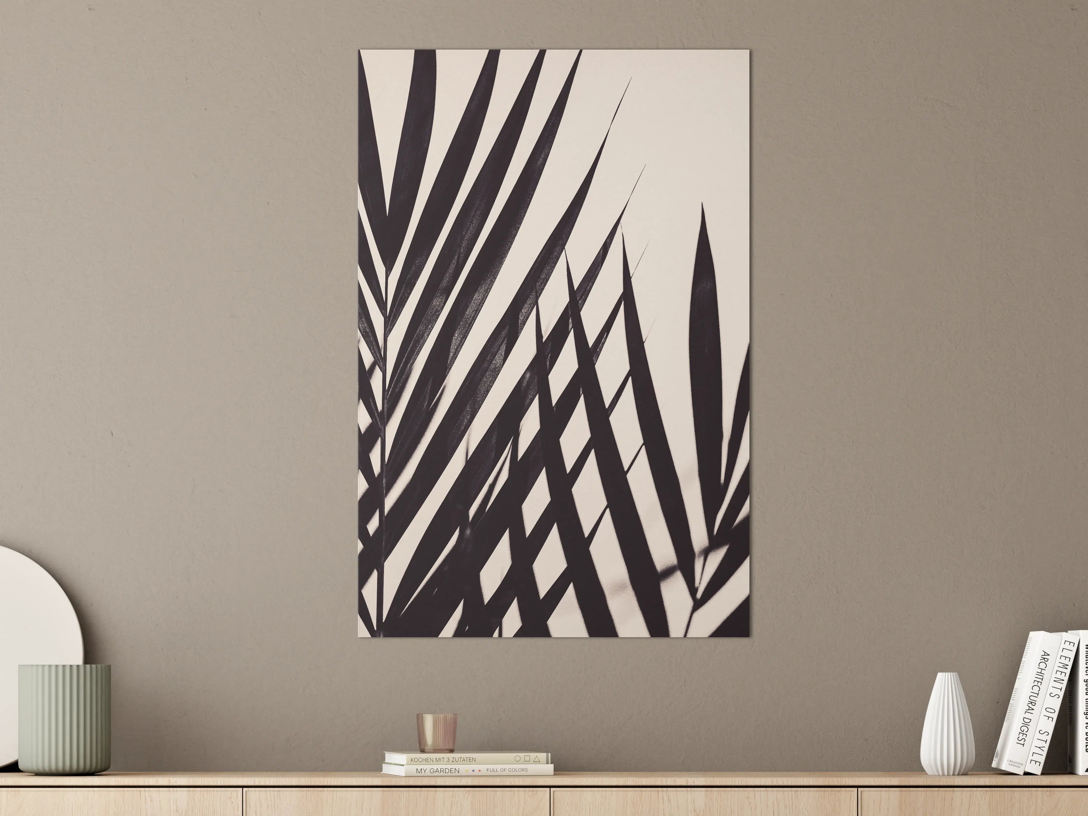 Große Wandbilder - Schwarz-weiße Palmenblätter in minimalistischem Stil