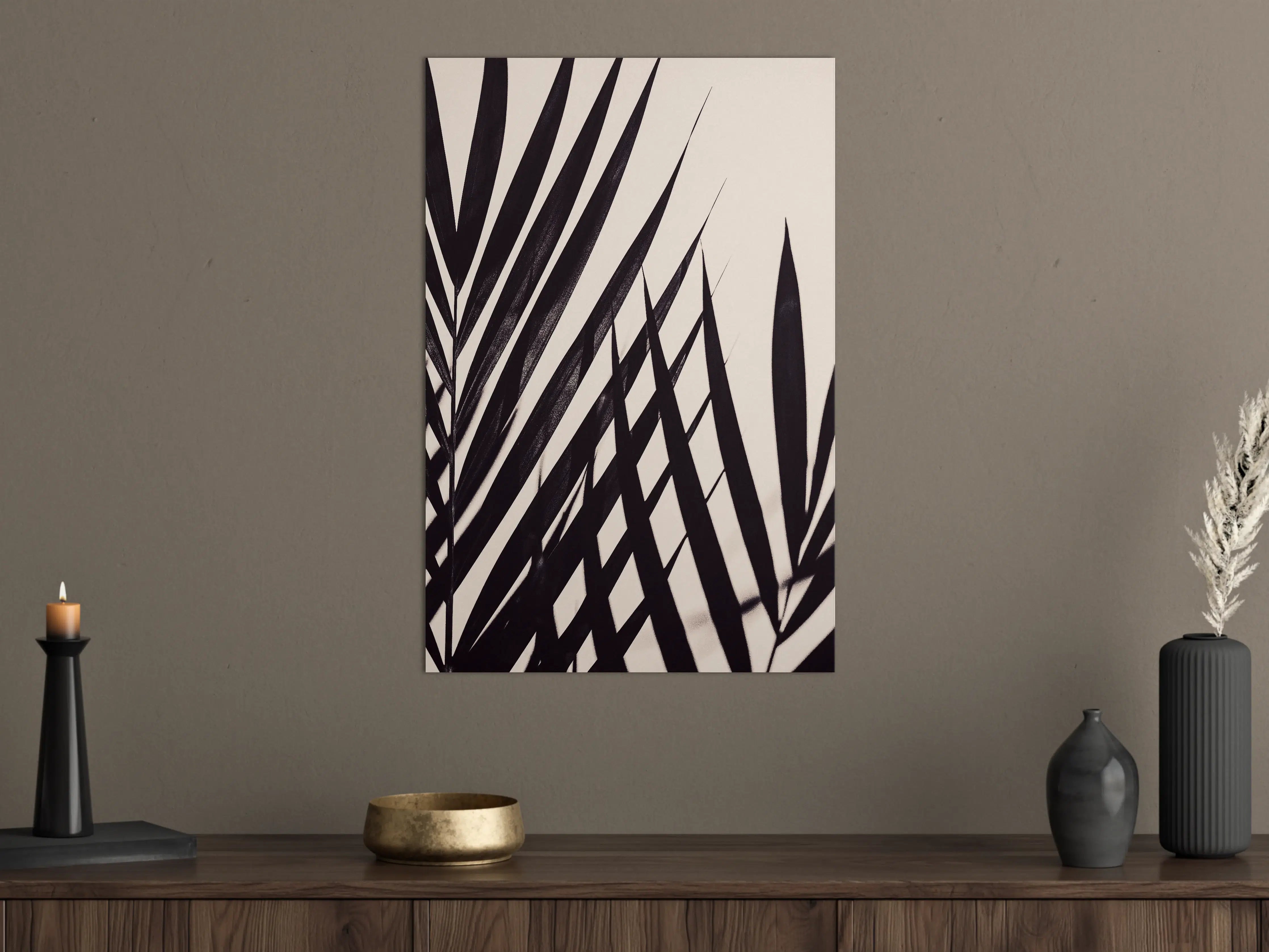 Große Wandbilder - Schwarz-weiße Palmenblätter in minimalistischem Stil