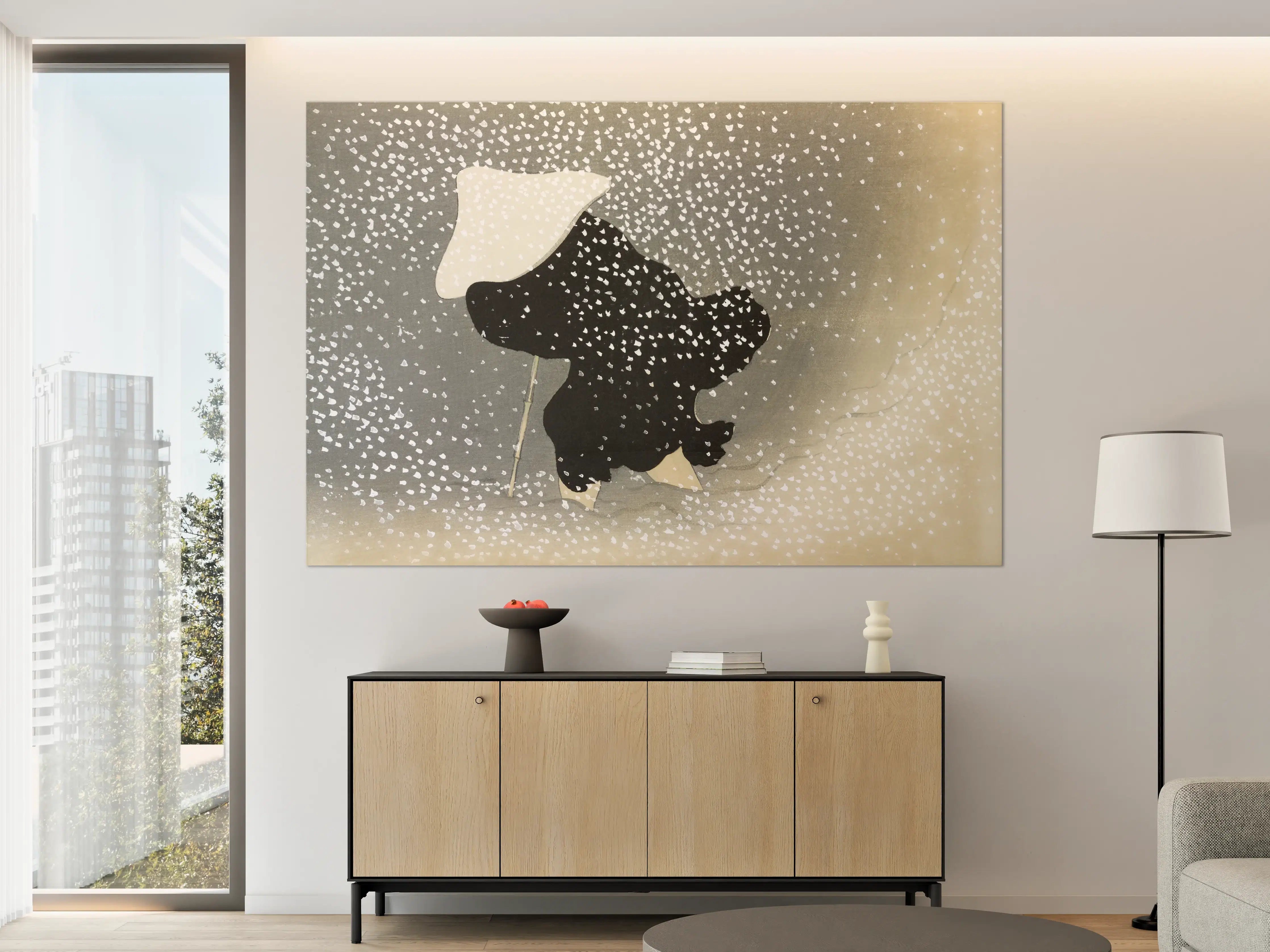 Große Wandbilder - Schwarz-weißer Hund mit Regenschirm