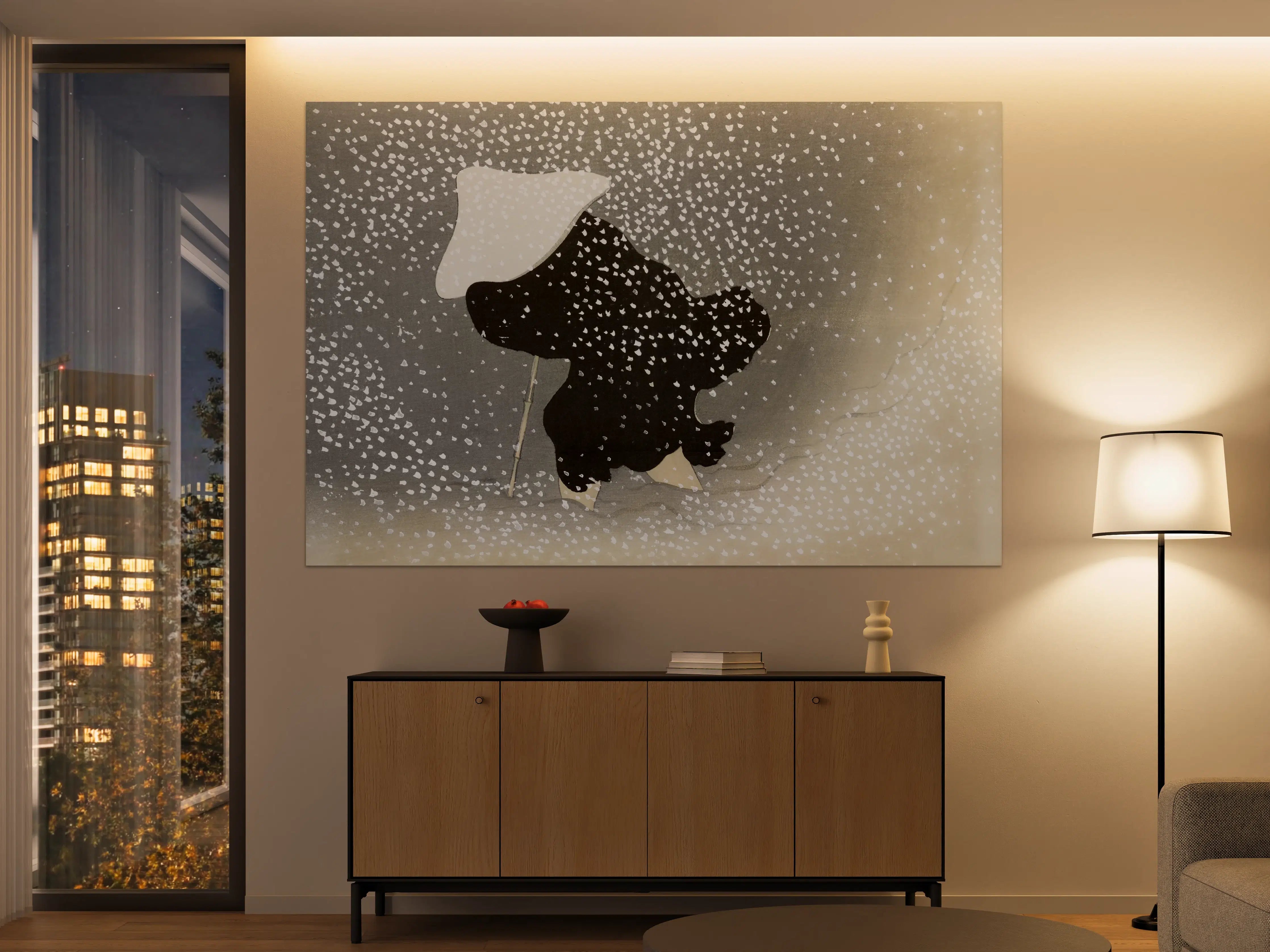 Große Wandbilder - Schwarz-weißer Hund mit Regenschirm