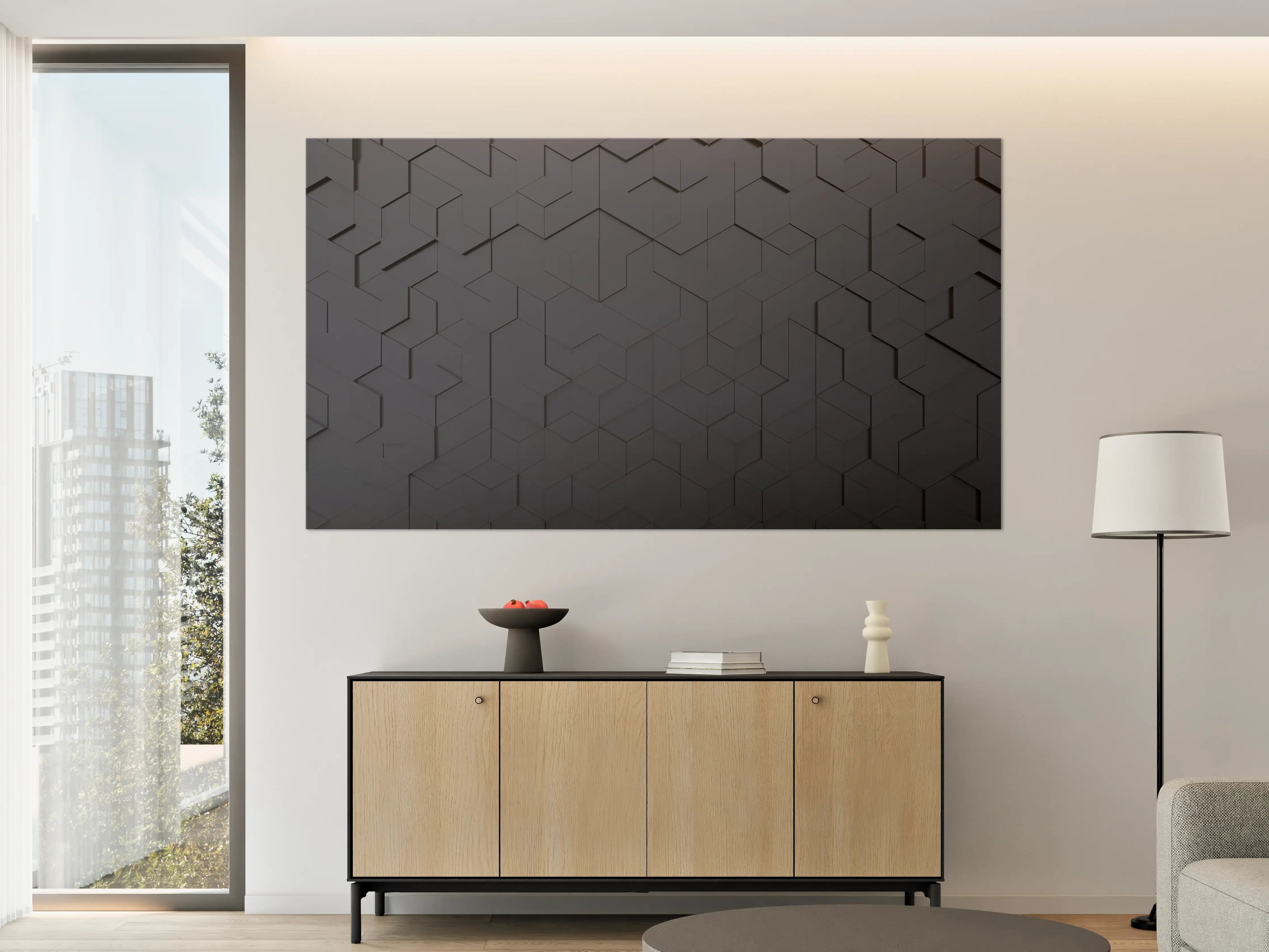 Große Wandbilder - Schwarze Hexagon-Tech-Struktur