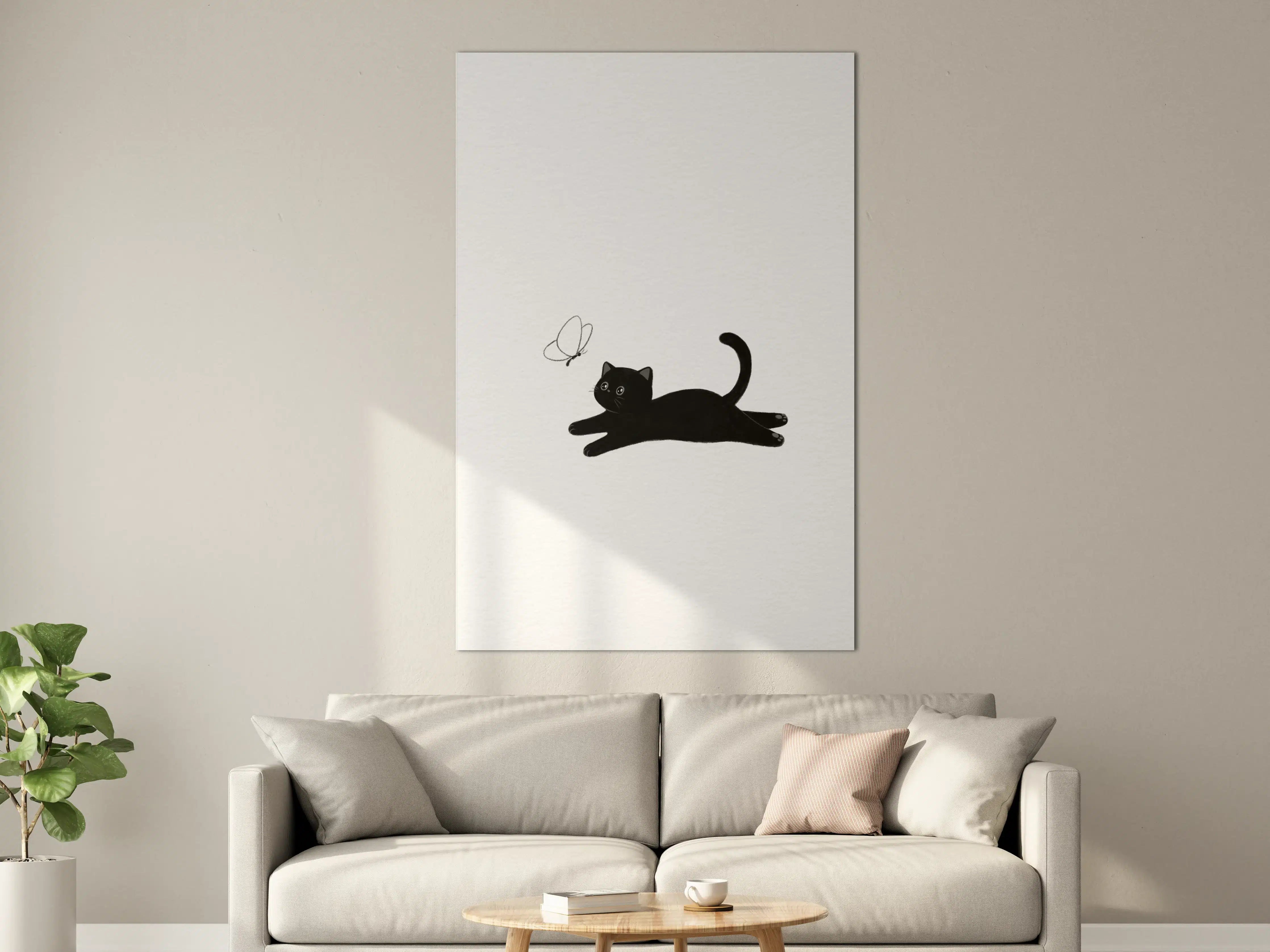 Große Wandbilder - Schwarze Katze mit Schmetterling