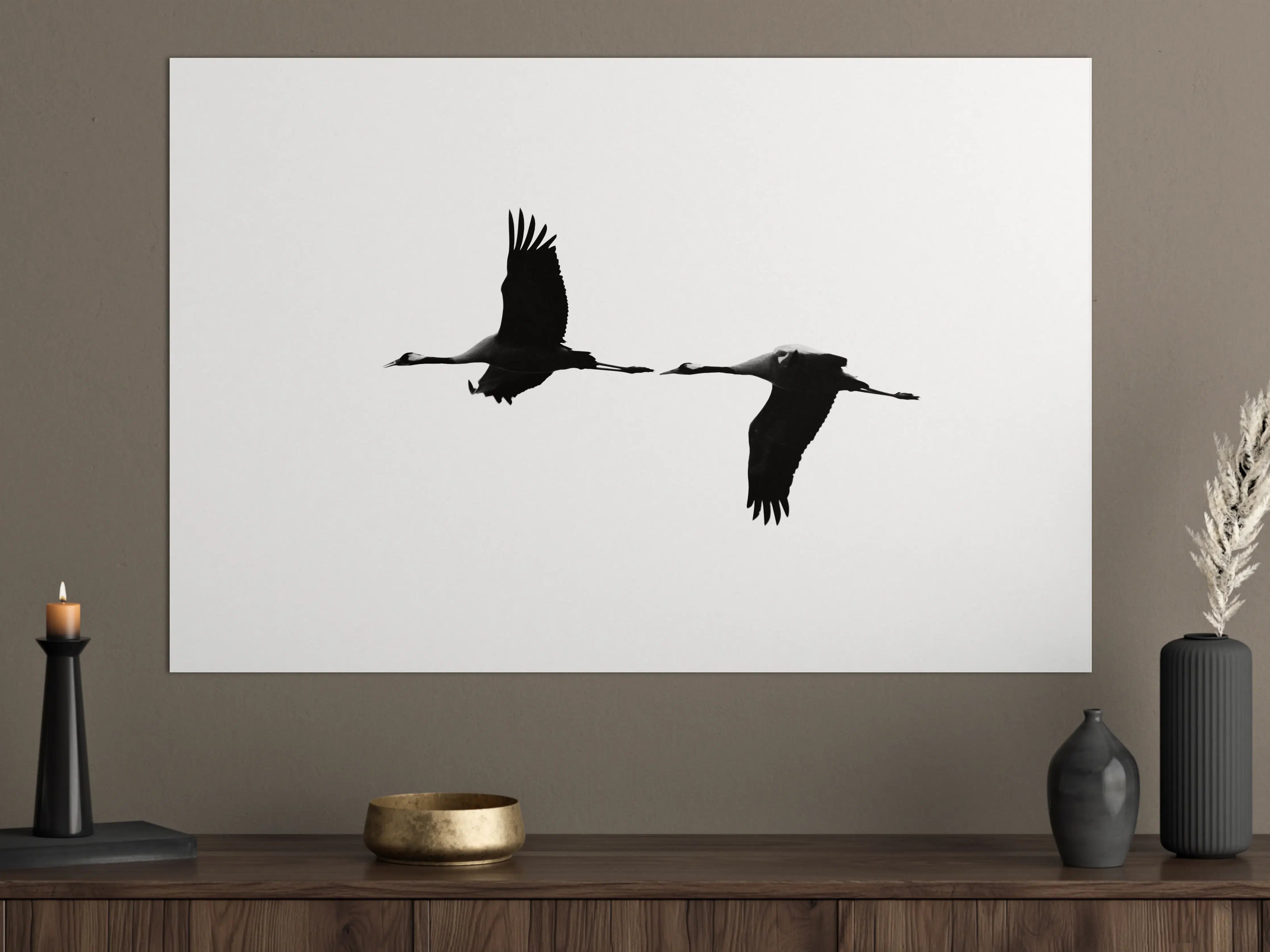 Große Wandbilder - Schwarze Silhouetten von fliegenden Vögeln