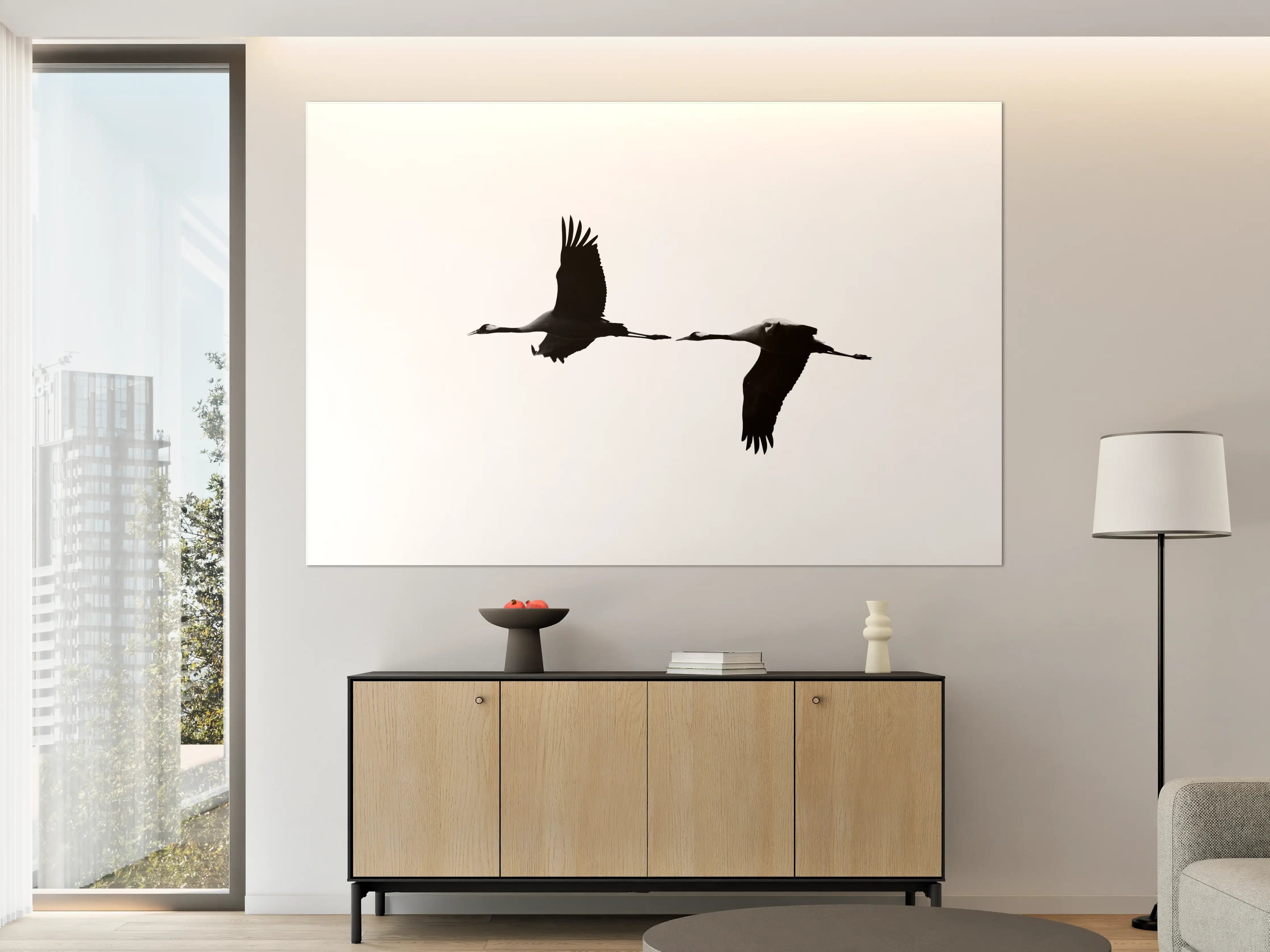 Große Wandbilder - Schwarze Silhouetten von fliegenden Vögeln