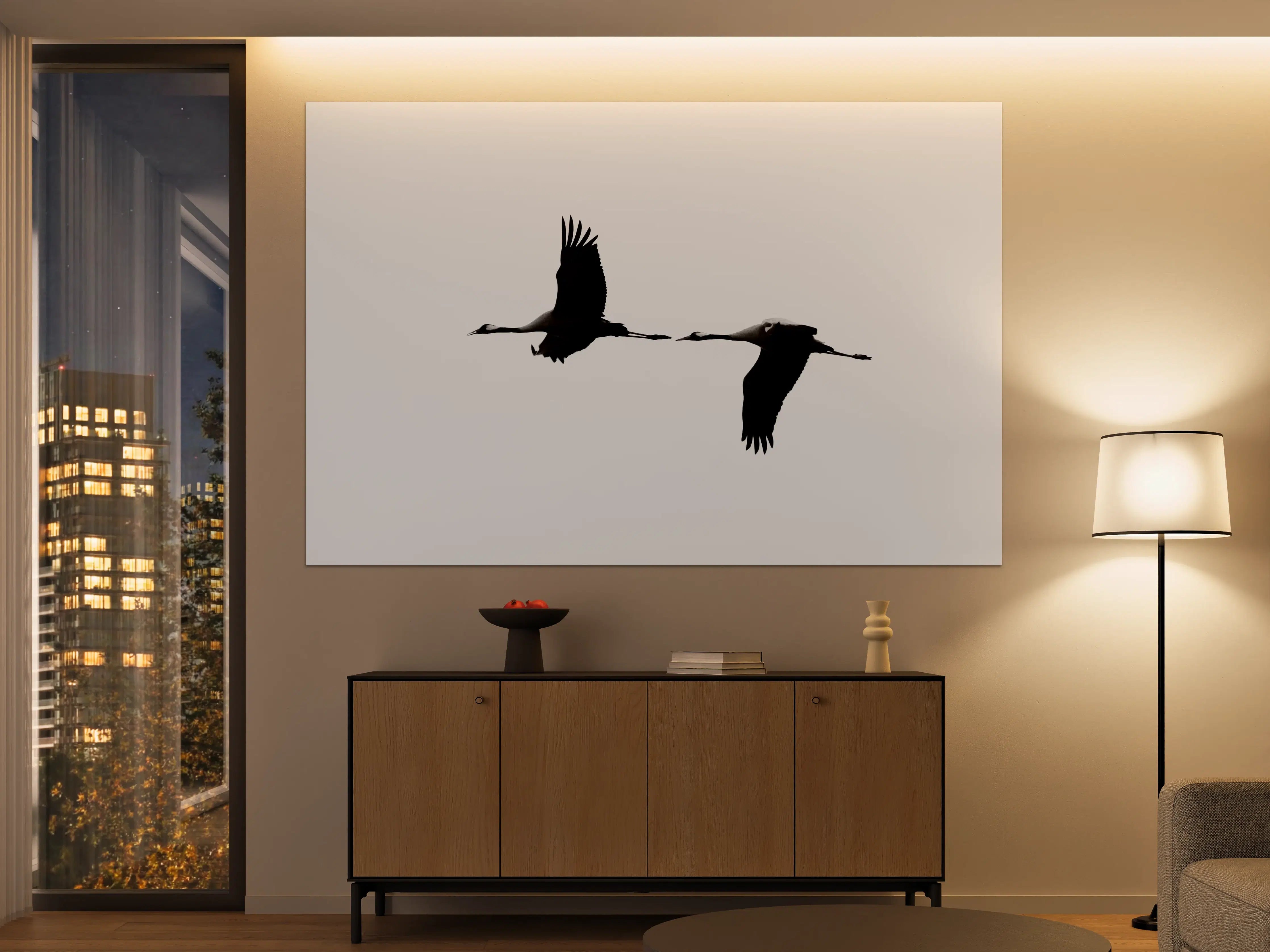 Große Wandbilder - Schwarze Silhouetten von fliegenden Vögeln