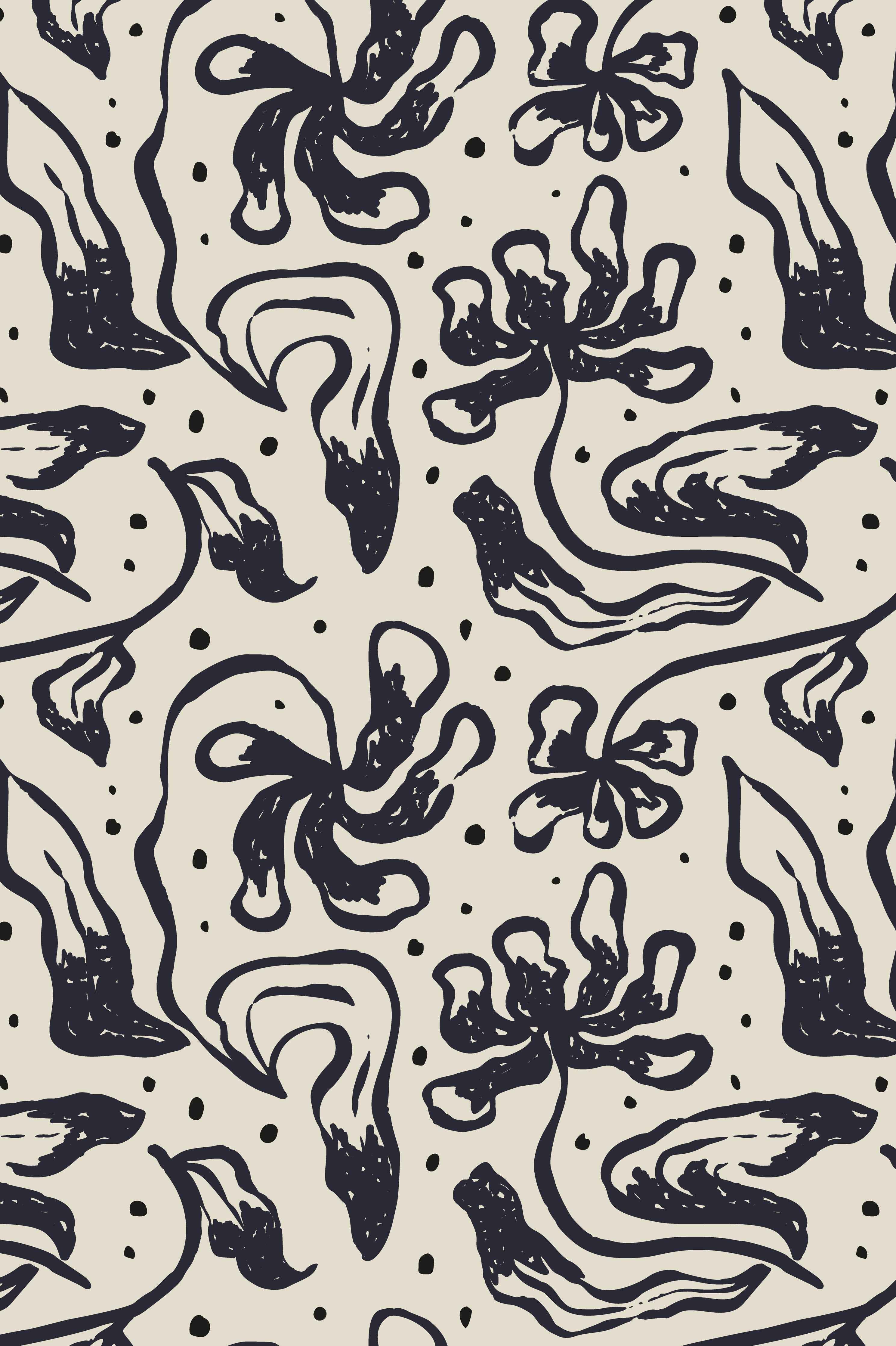 Große Wandbilder-Schwarze abstrakte Blumenmuster auf hellgrauem Hintergrund