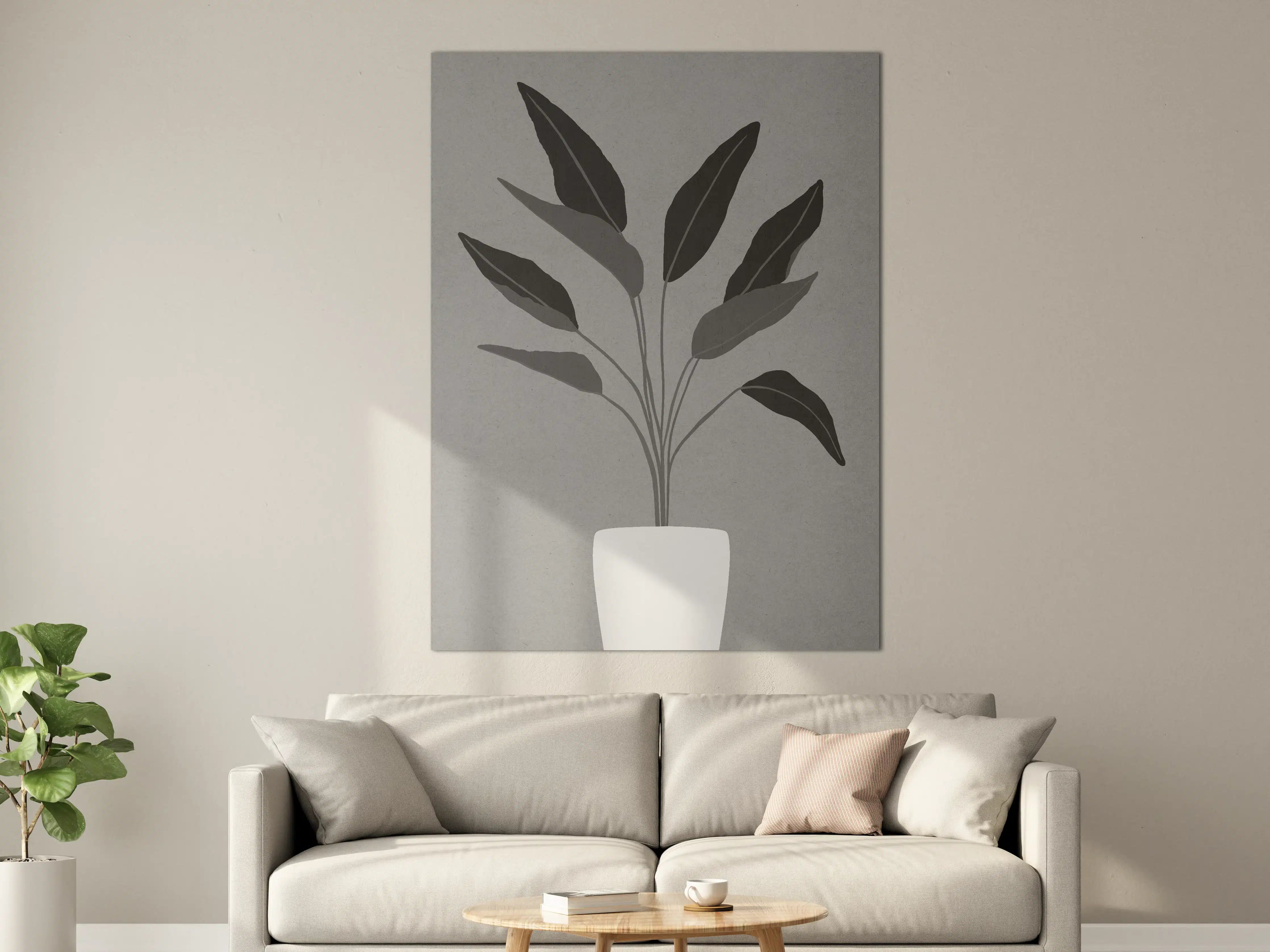 Große Wandbilder - Schwarzer Blätterzweig auf Grau