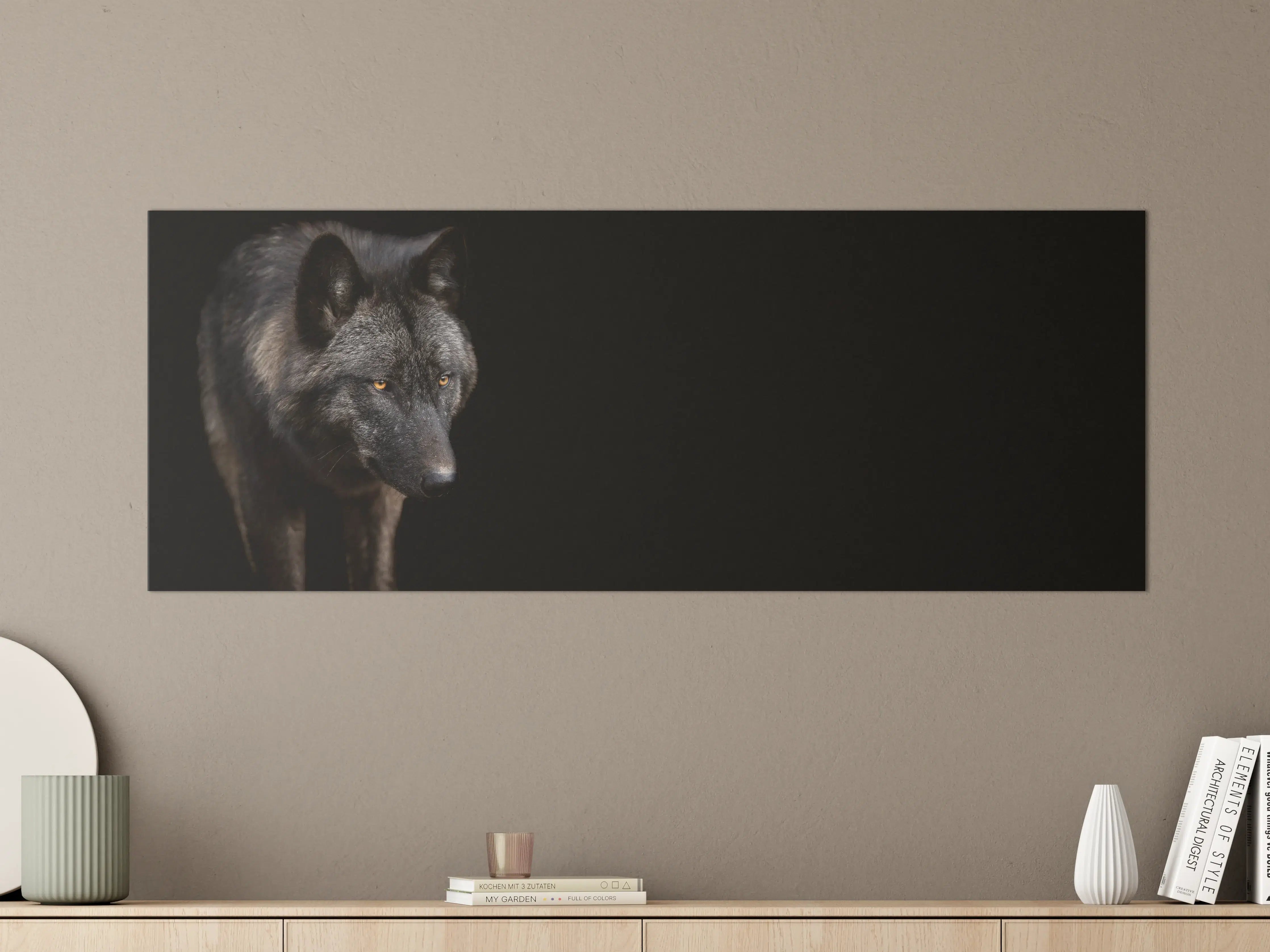 Große Wandbilder - Schwarzer Wolf auf schwarzem Hintergrund