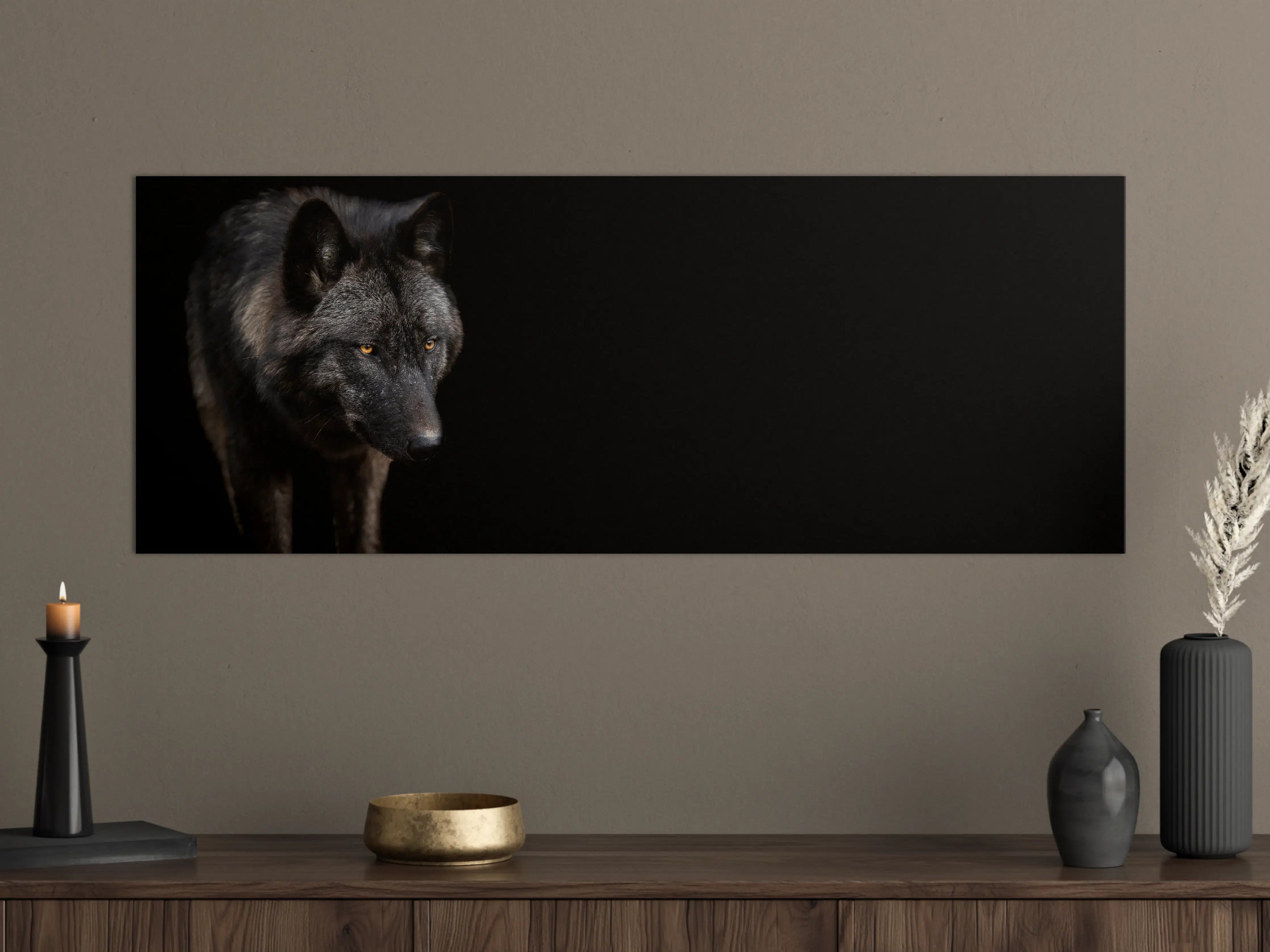 Große Wandbilder - Schwarzer Wolf auf schwarzem Hintergrund