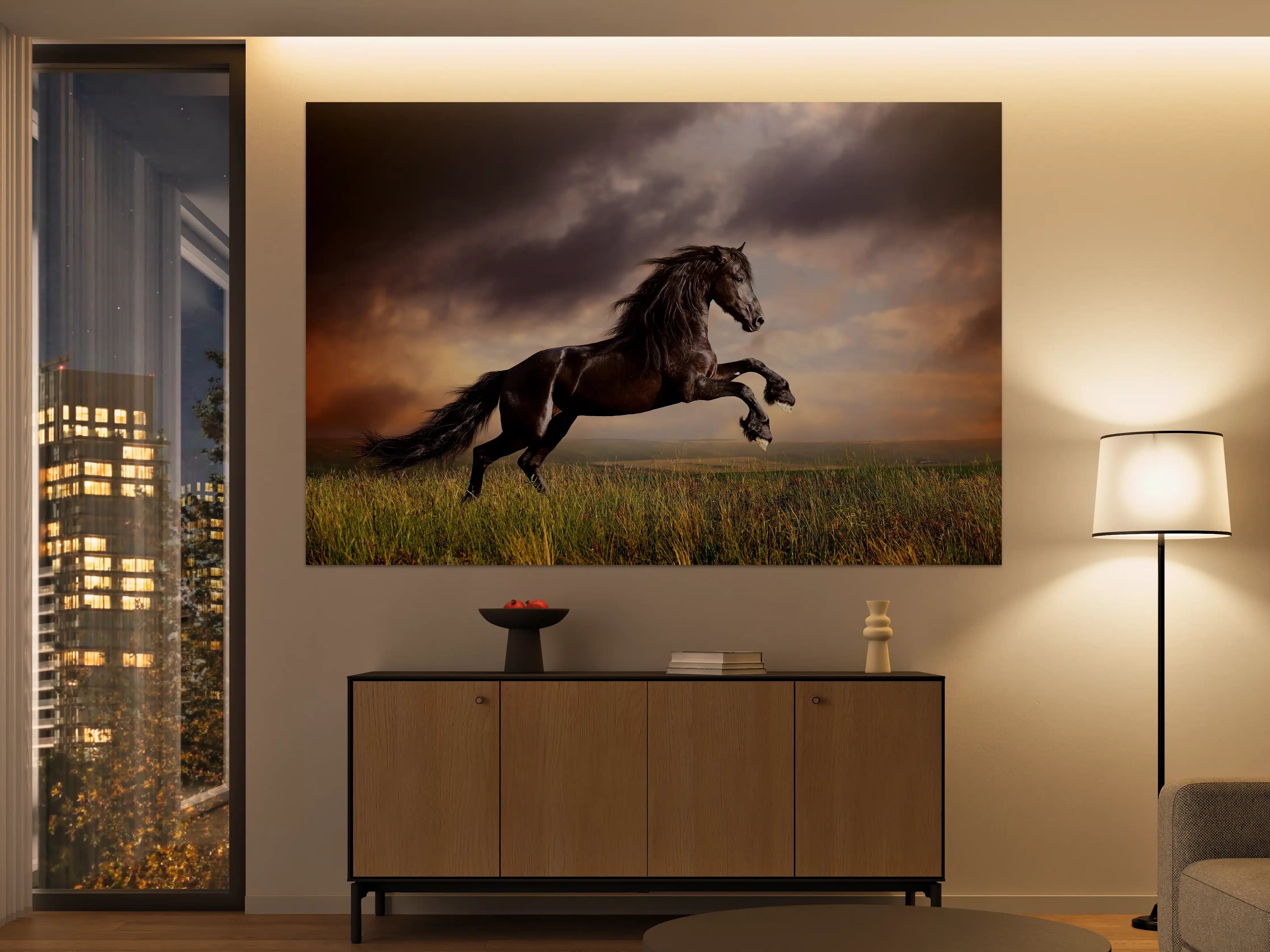 Große Wandbilder - Schwarzes Friesenpferd Galopp