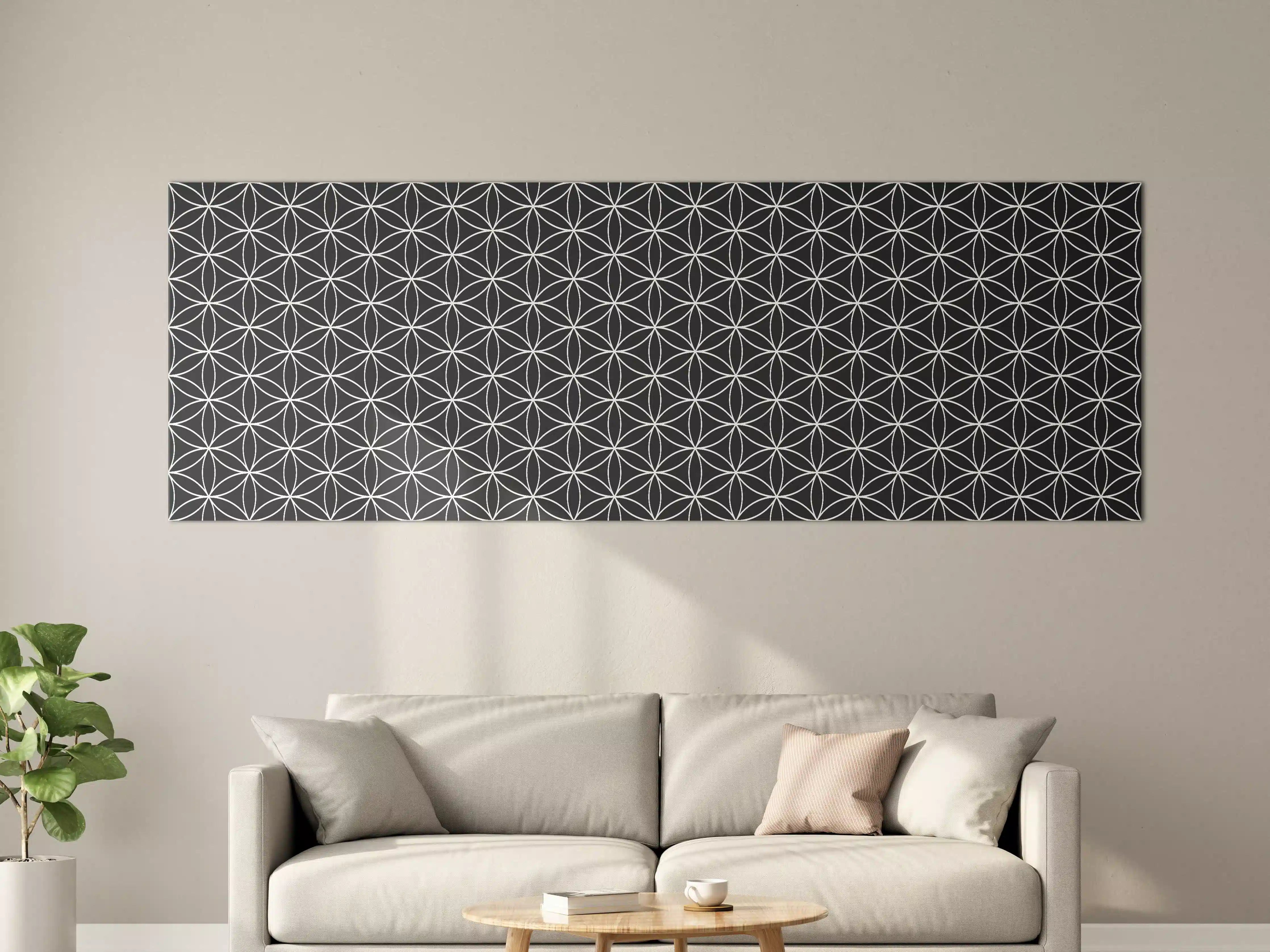 Große Wandbilder - Schwarzes geometrisches Muster mit weißen Linien
