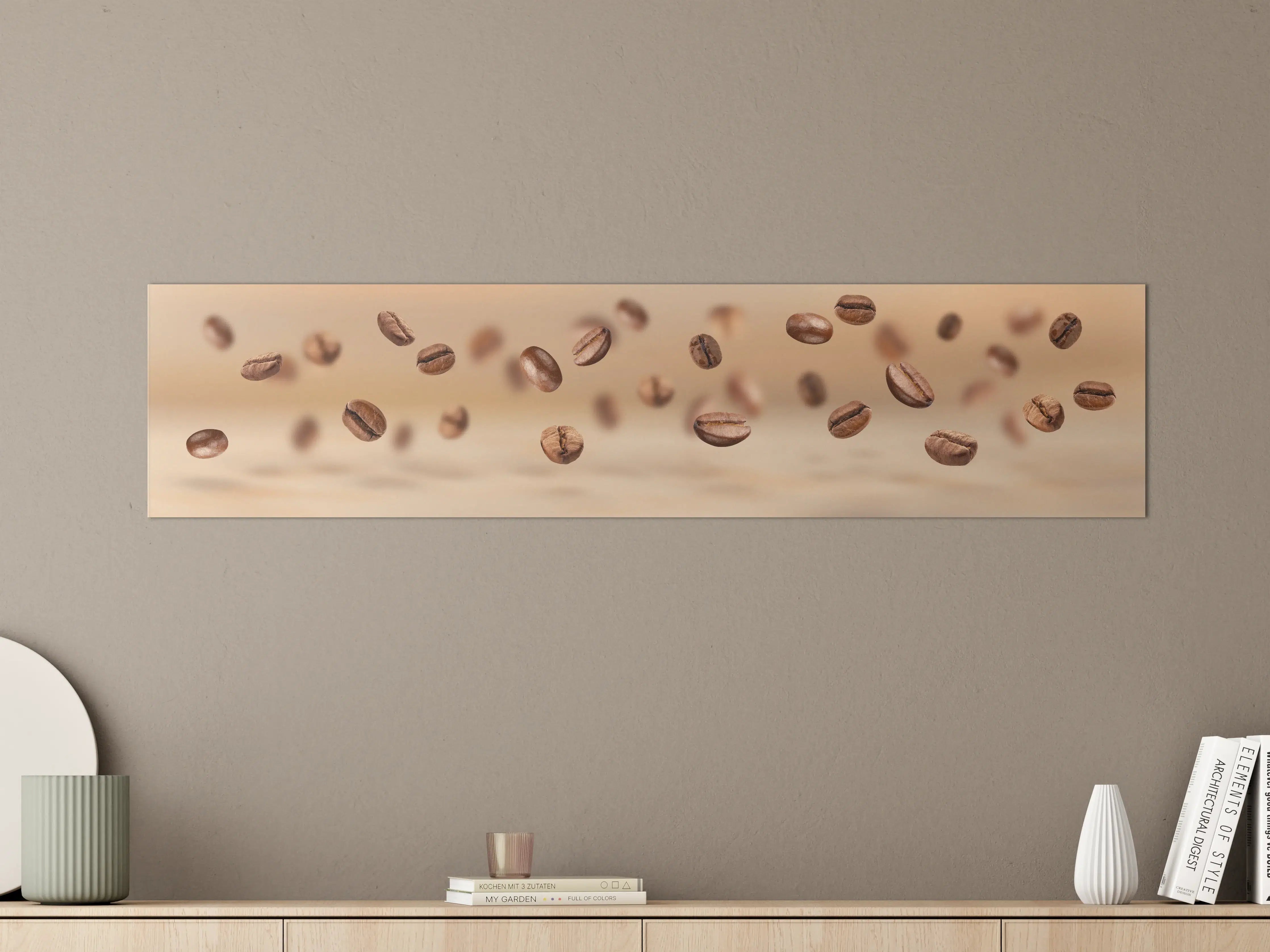 Große Wandbilder - Schwebende Kaffeebohnen Braun-Beige