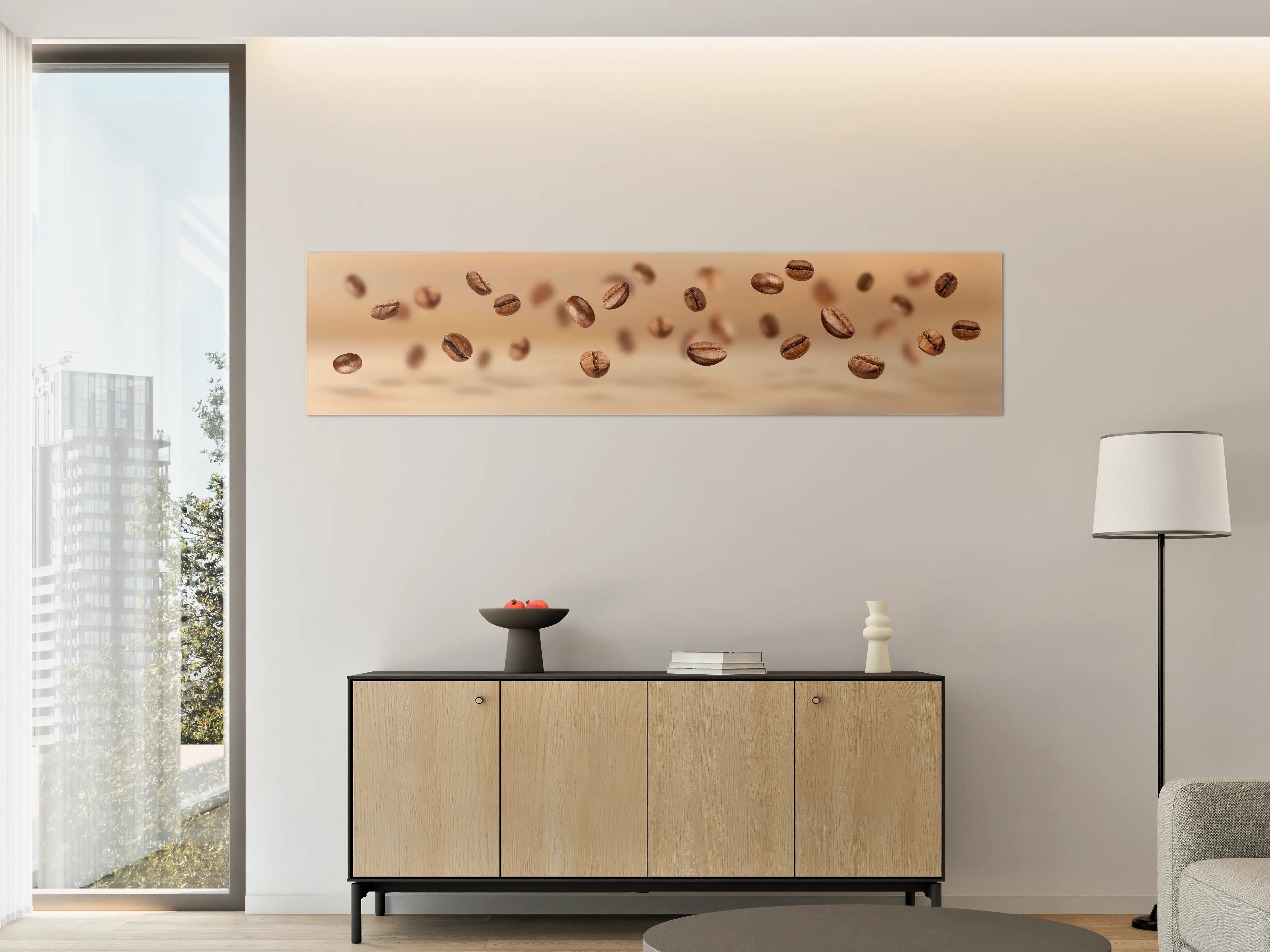Große Wandbilder - Schwebende Kaffeebohnen Braun-Beige
