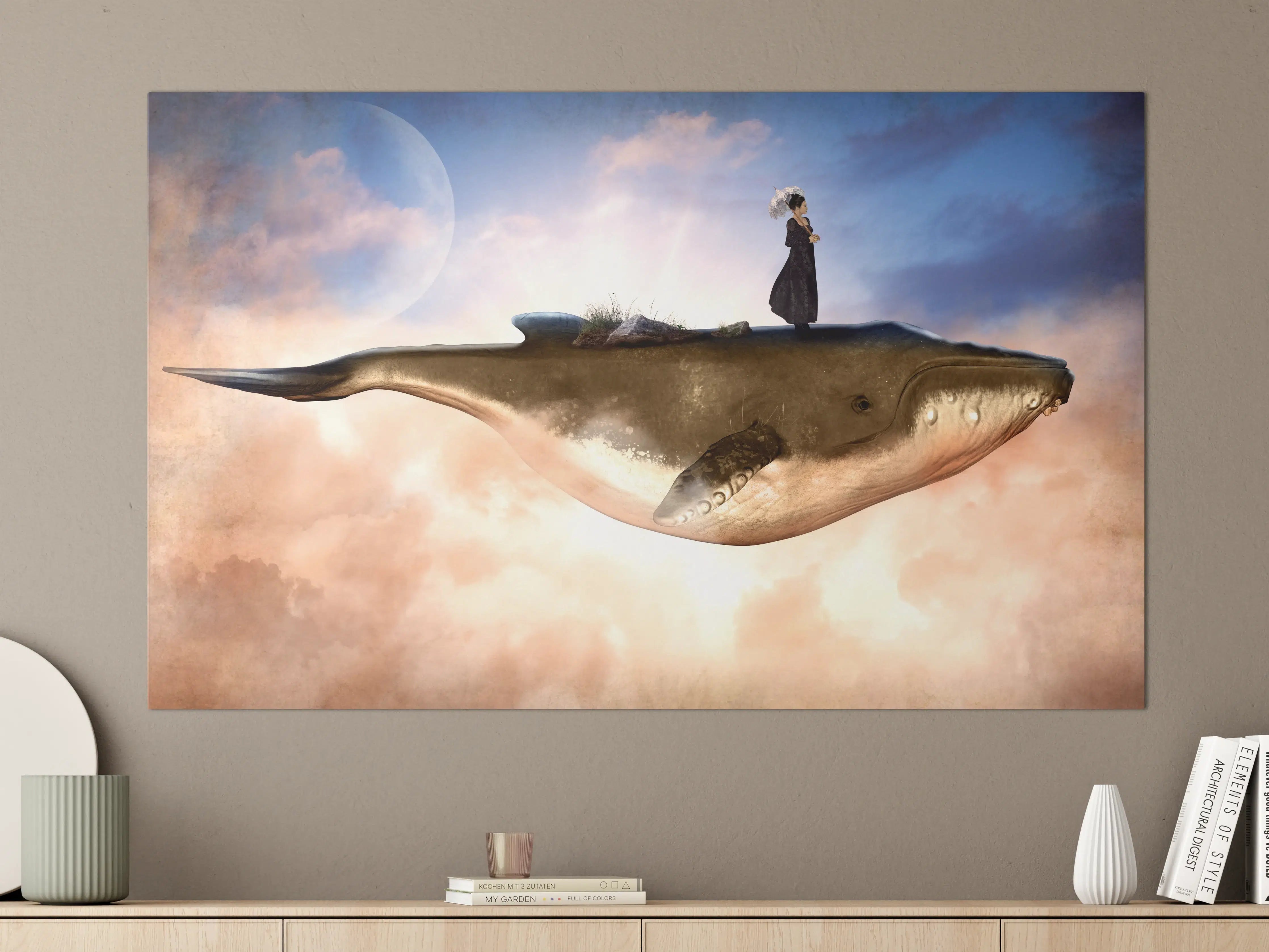 Große Wandbilder - Schwebender Wal mit Frau