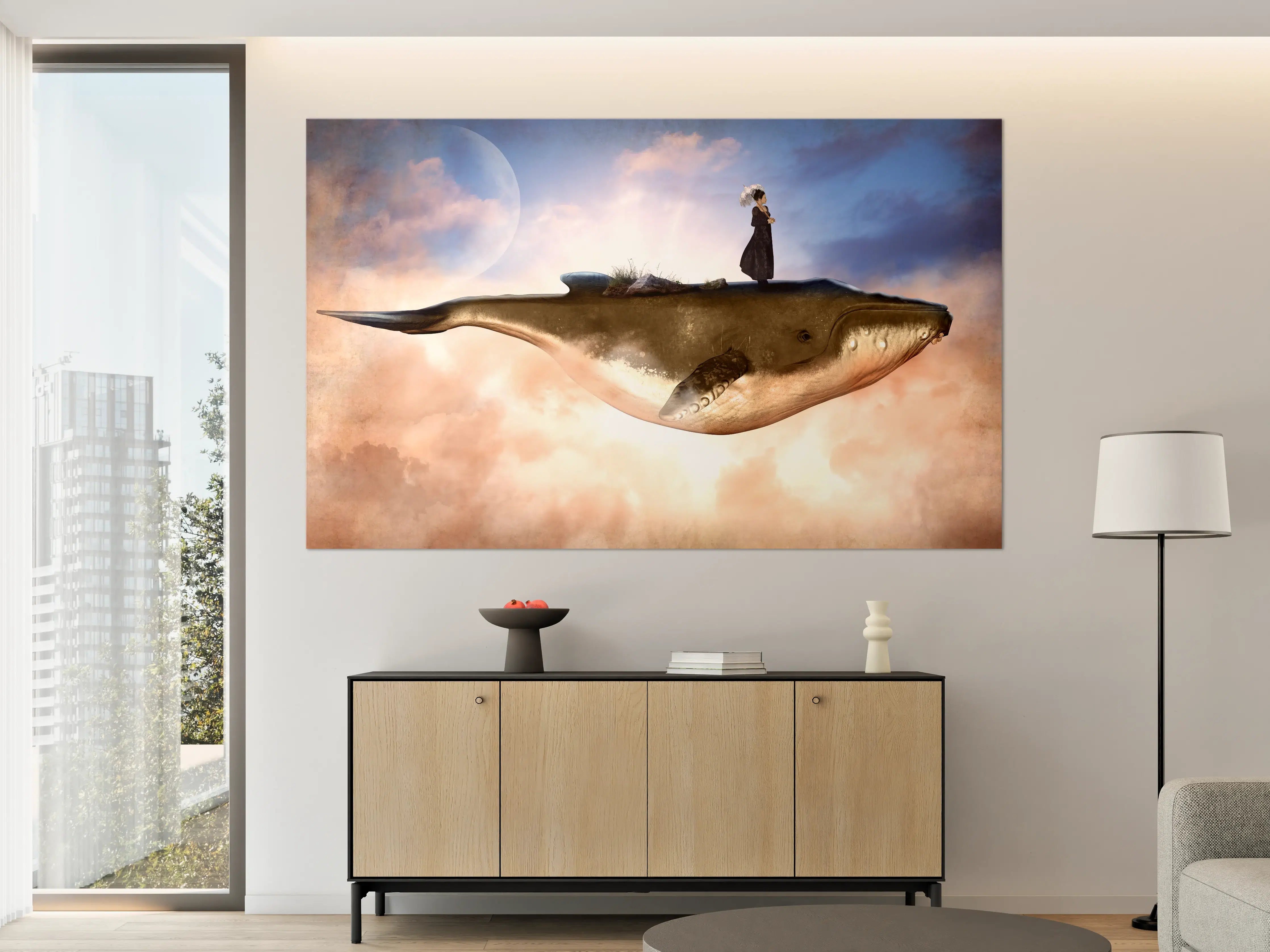 Große Wandbilder - Schwebender Wal mit Frau