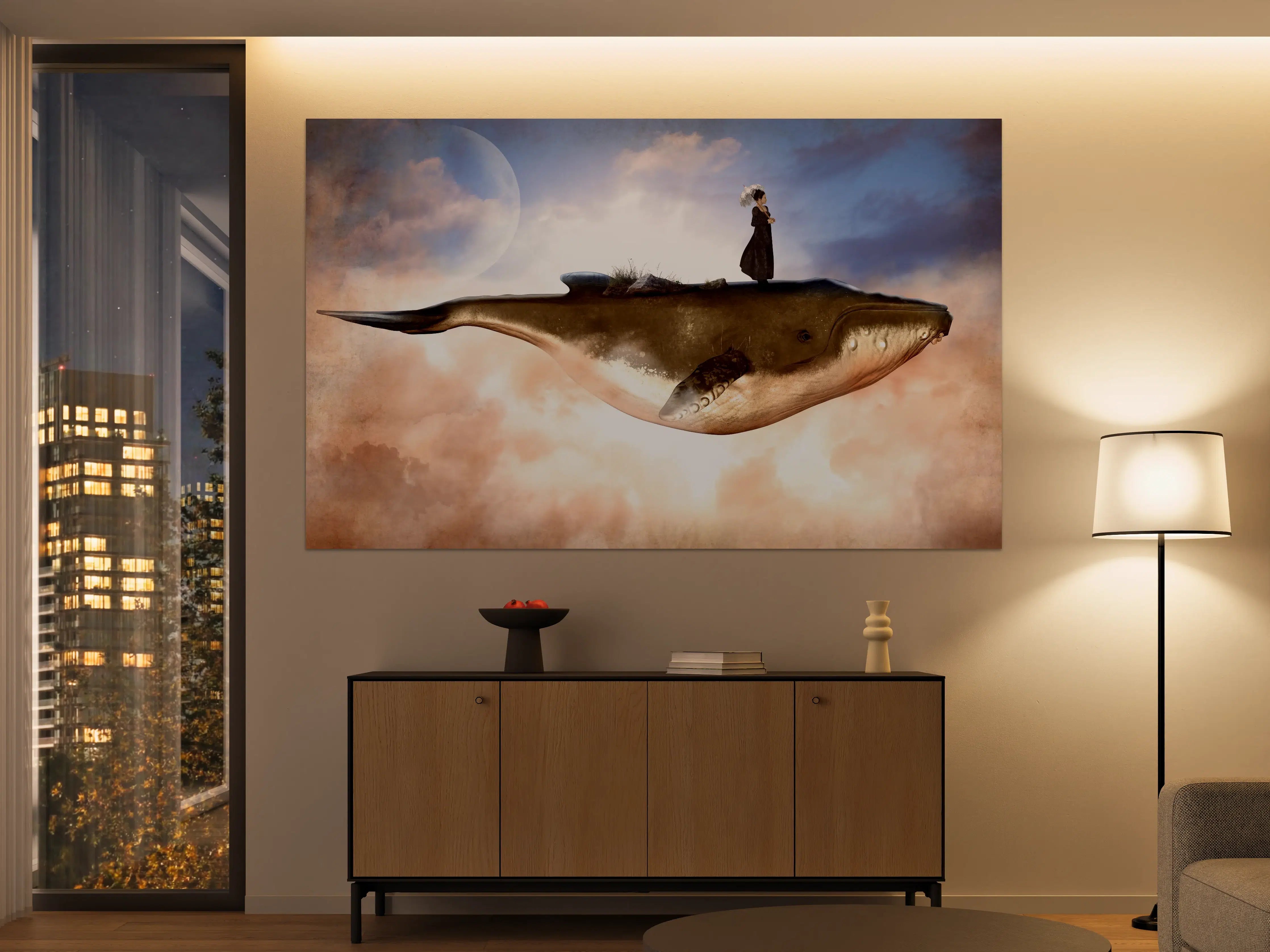 Große Wandbilder - Schwebender Wal mit Frau