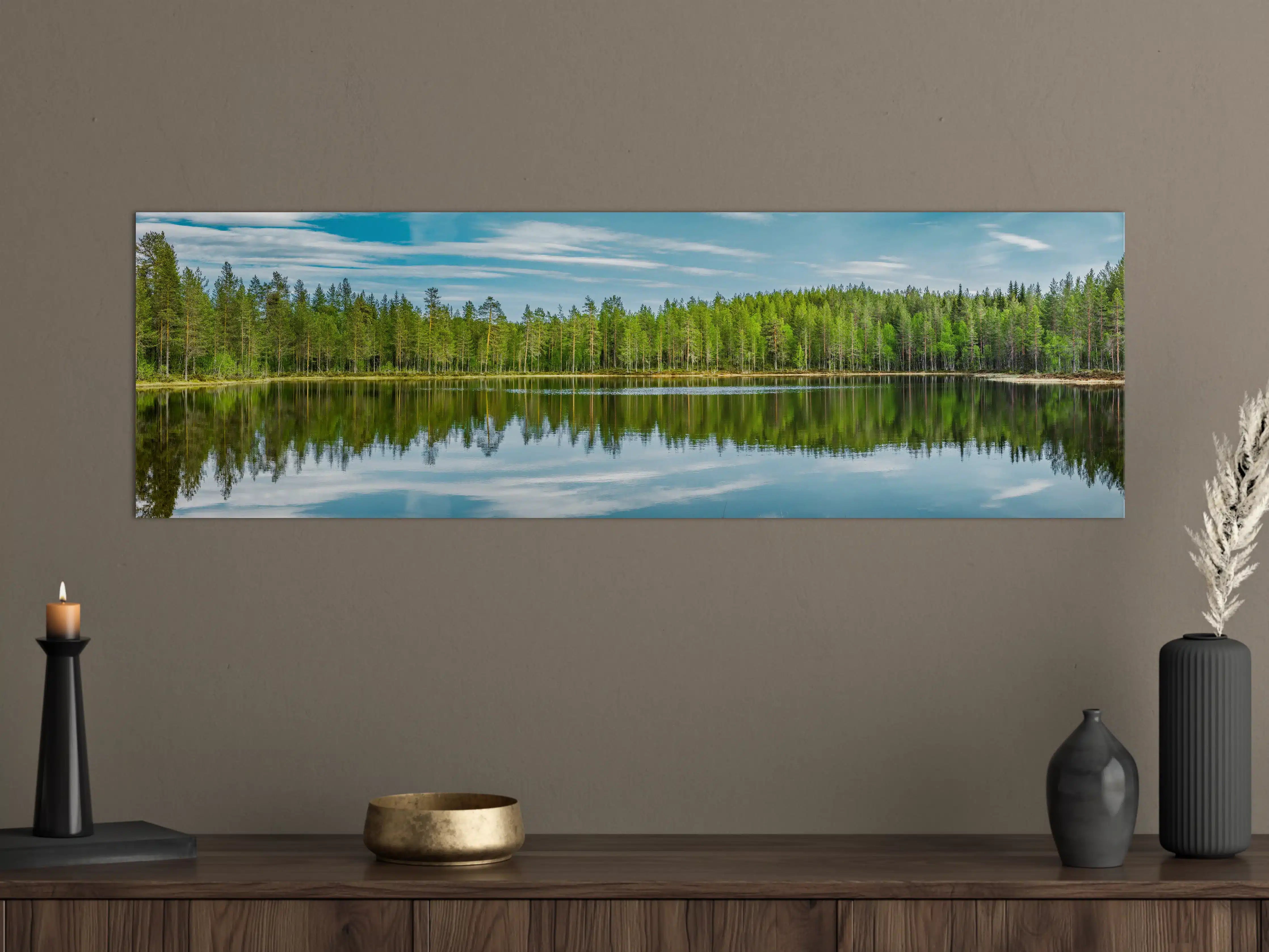 Große Wandbilder - Schwedisches See-Panorama Grün-Blau