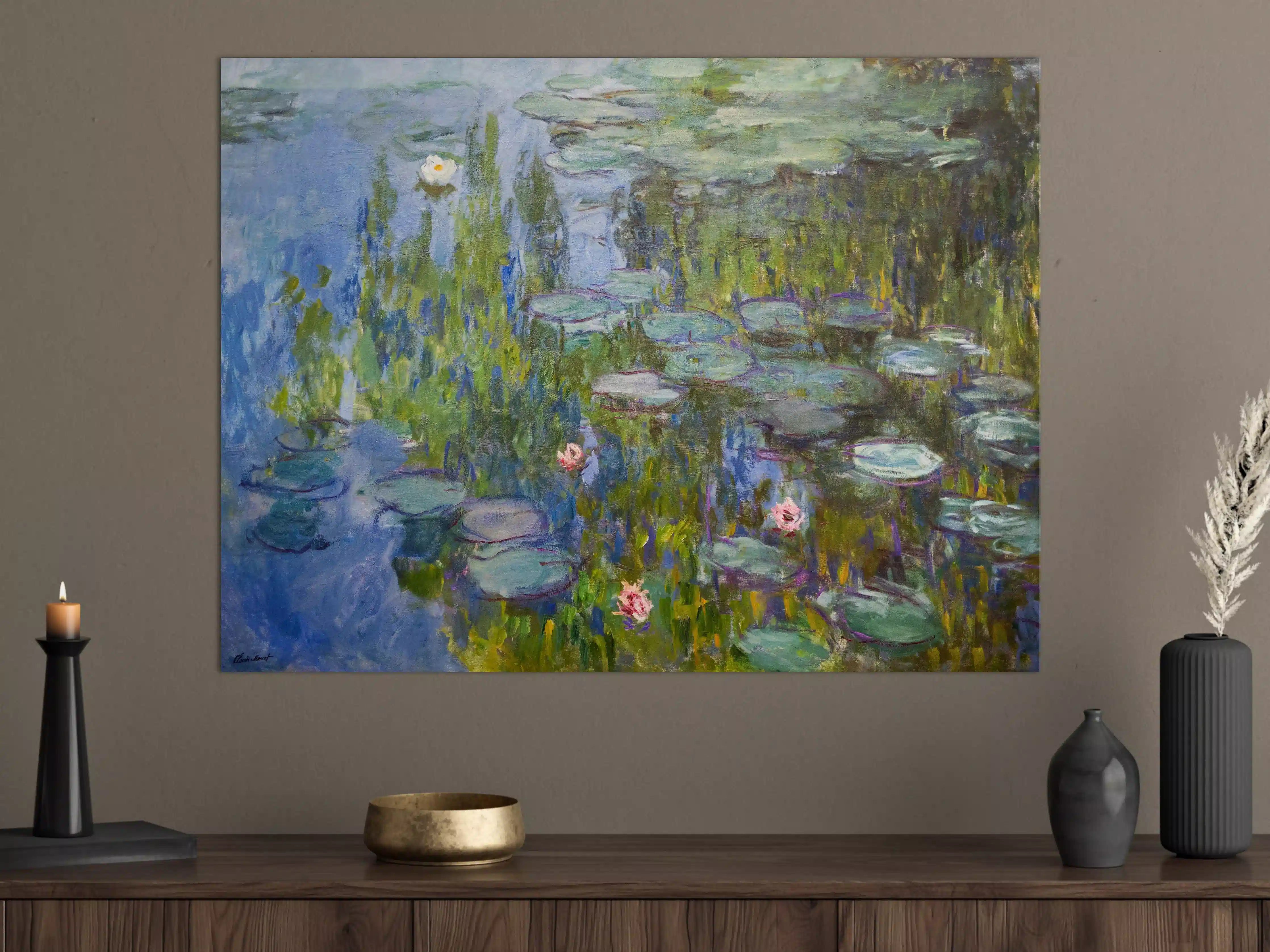 Große Wandbilder - Seerosen im Wasser mit grünen und blauen Tönen
