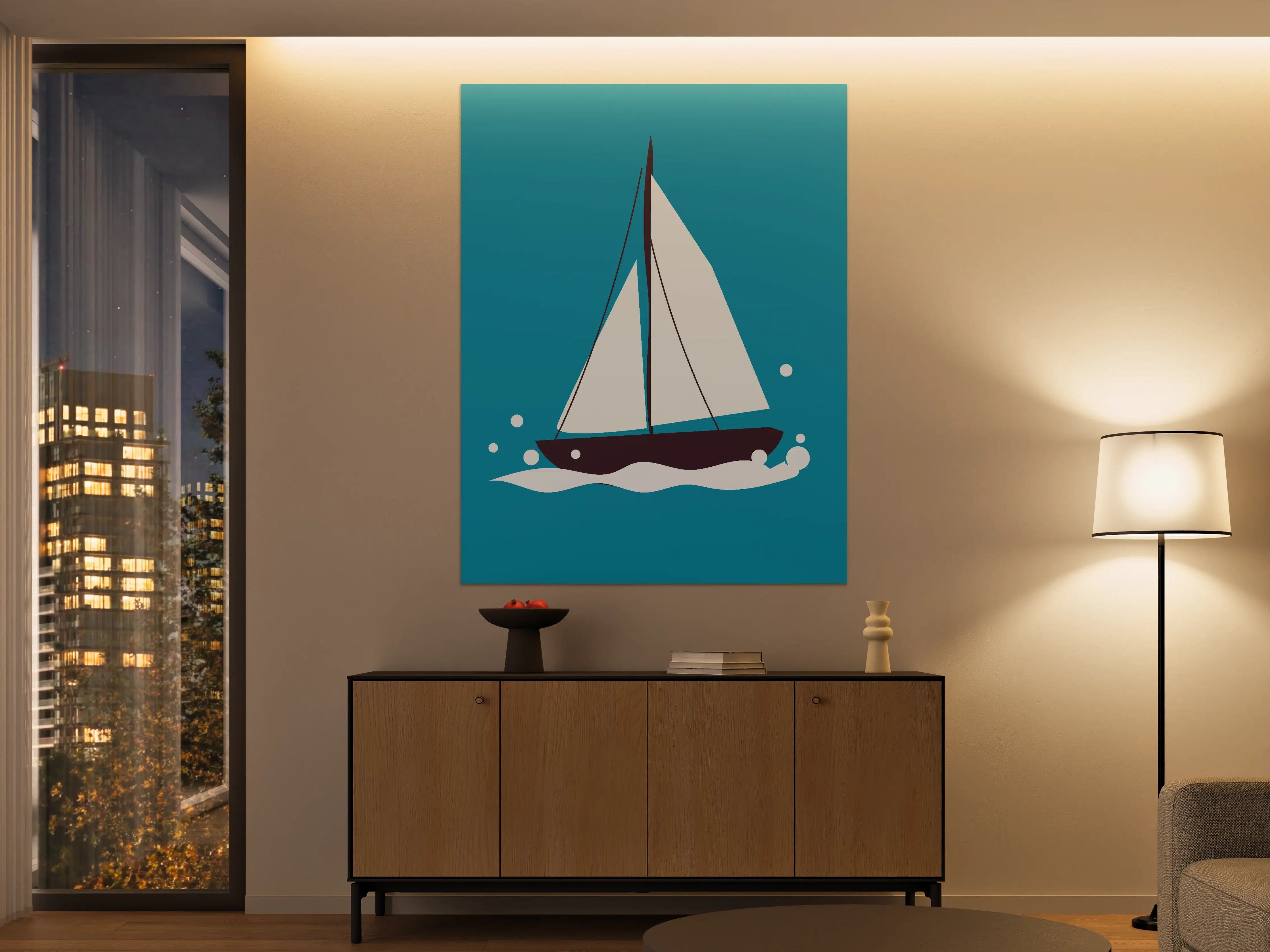 Große Wandbilder - Segelboot auf Blauem Wasser