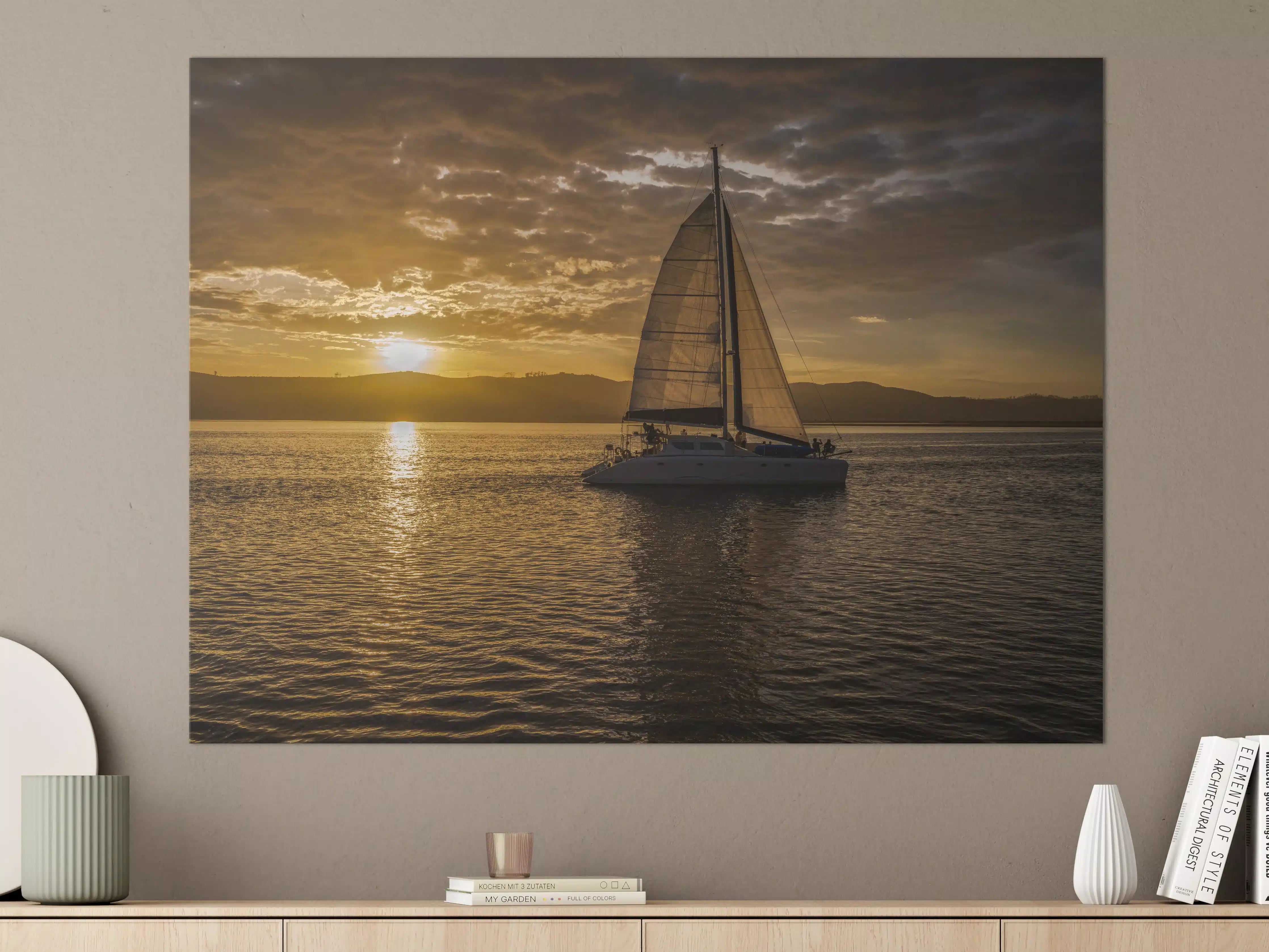 Große Wandbilder - Segelboot bei Sonnenuntergang in der Lagune von Knysna