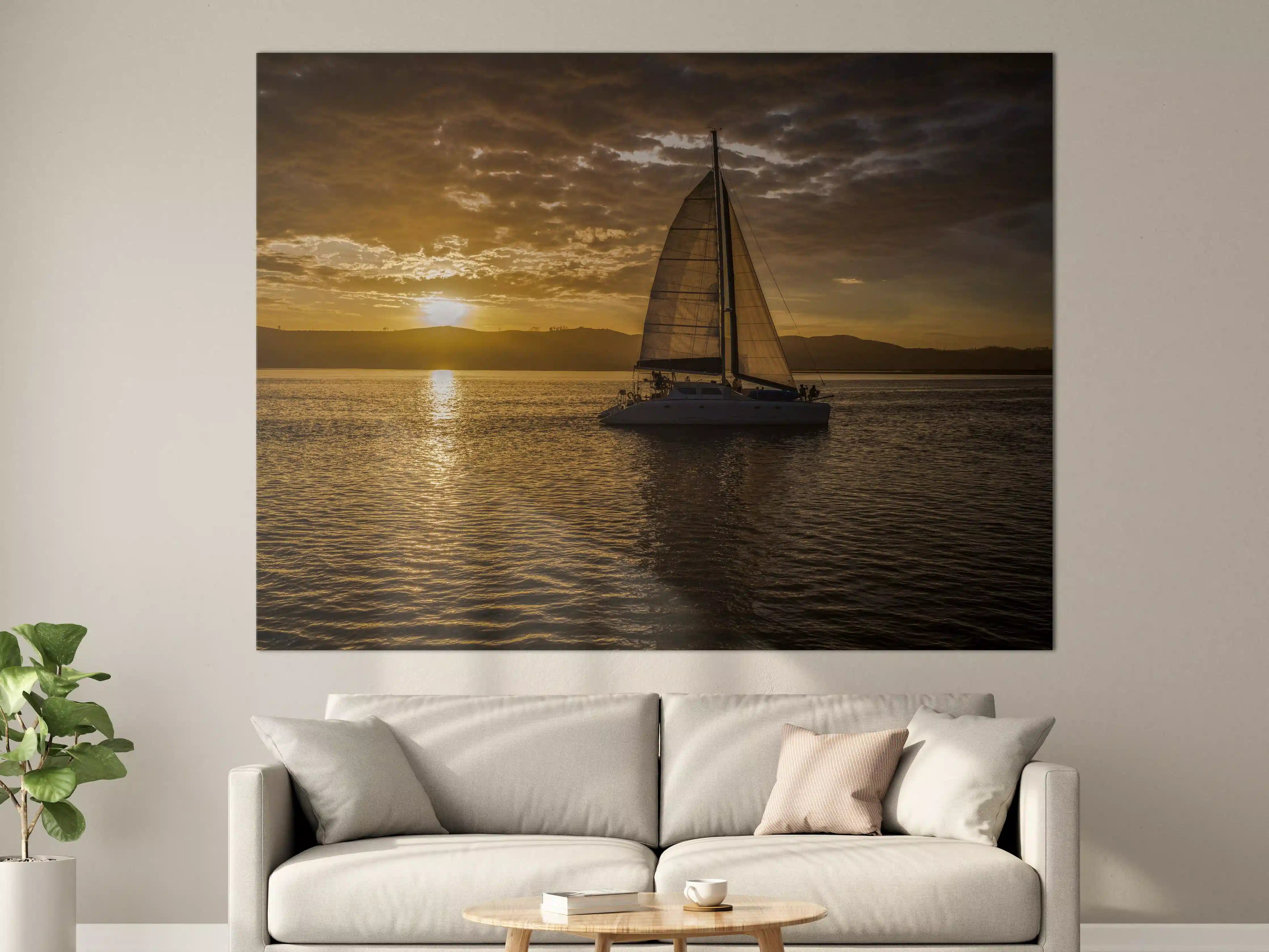 Große Wandbilder - Segelboot bei Sonnenuntergang in der Lagune von Knysna