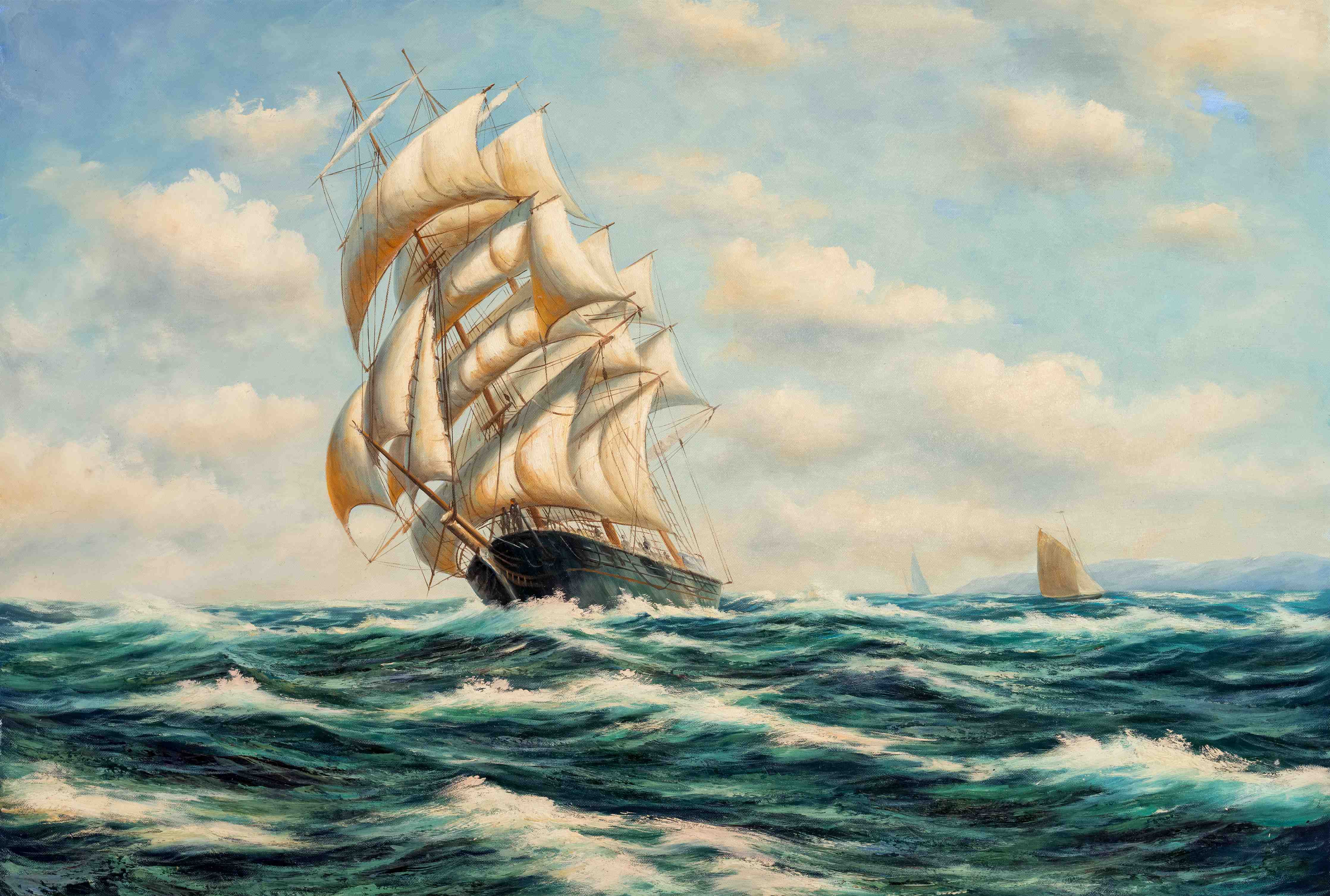 Große Wandbilder-Segelschiff auf hoher See - Ölgemälde 