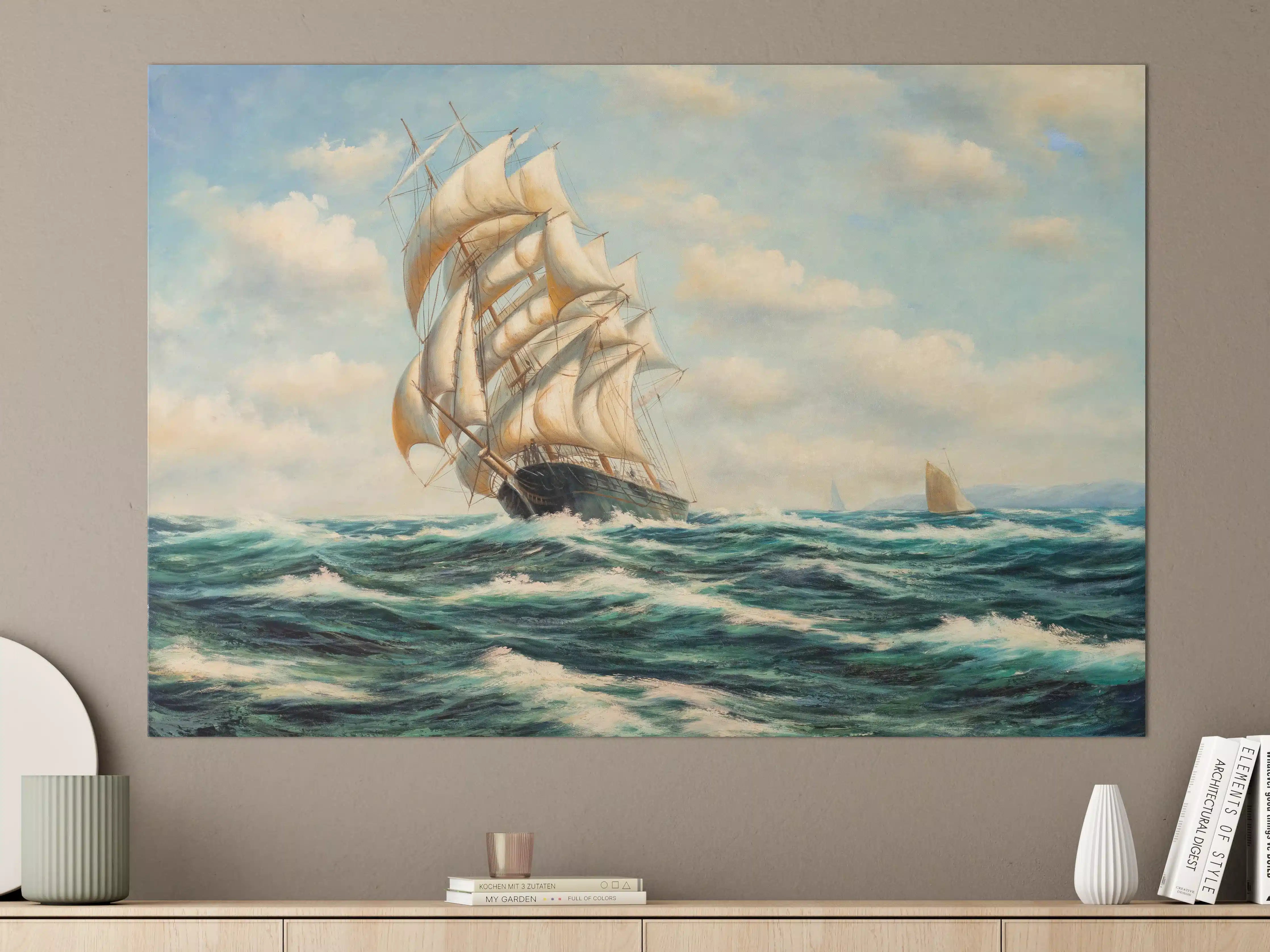 Große Wandbilder - Segelschiff auf hoher See - Ölgemälde 
