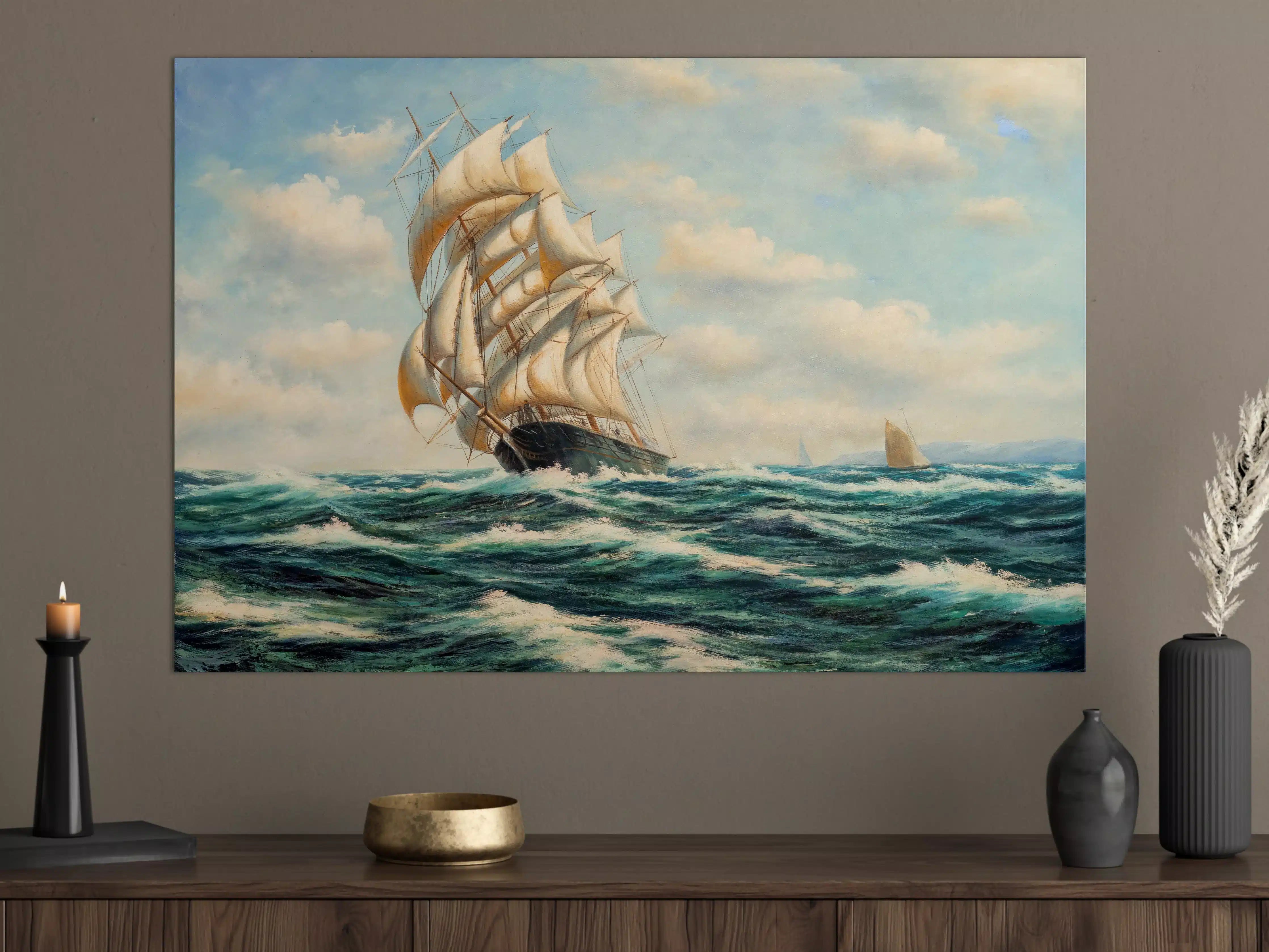 Große Wandbilder - Segelschiff auf hoher See - Ölgemälde 