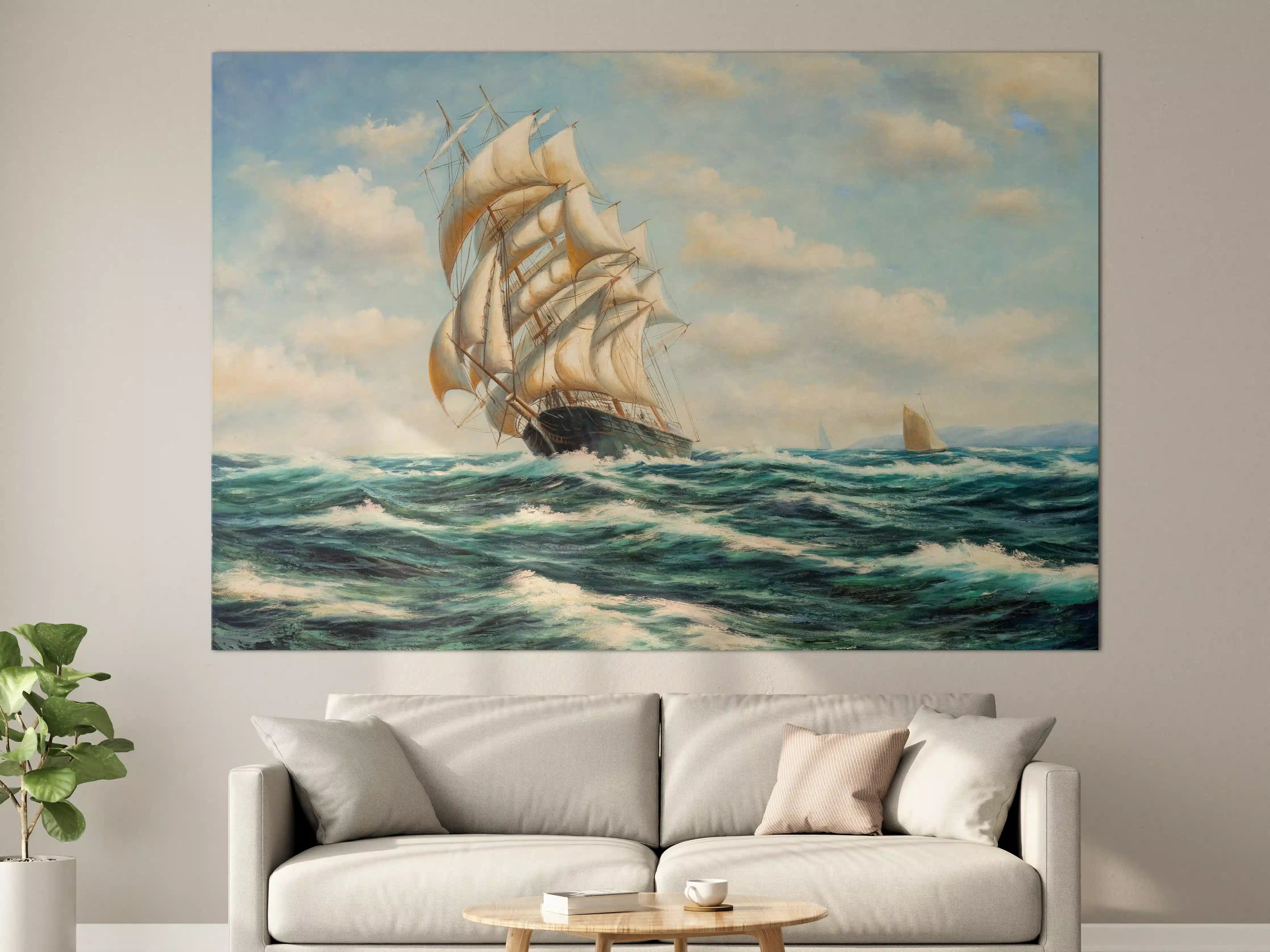 Große Wandbilder - Segelschiff auf hoher See - Ölgemälde 