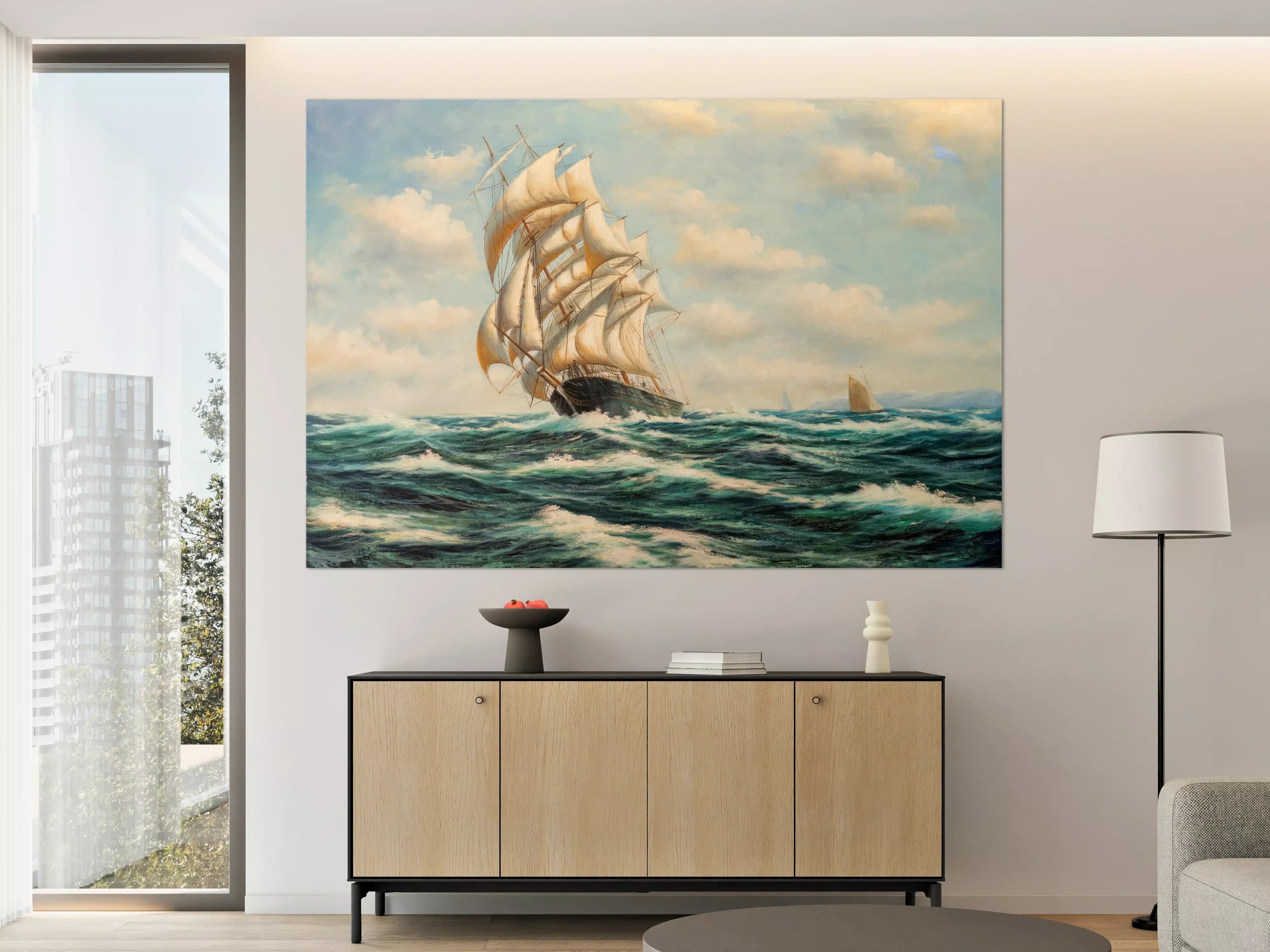 Große Wandbilder - Segelschiff auf hoher See - Ölgemälde 