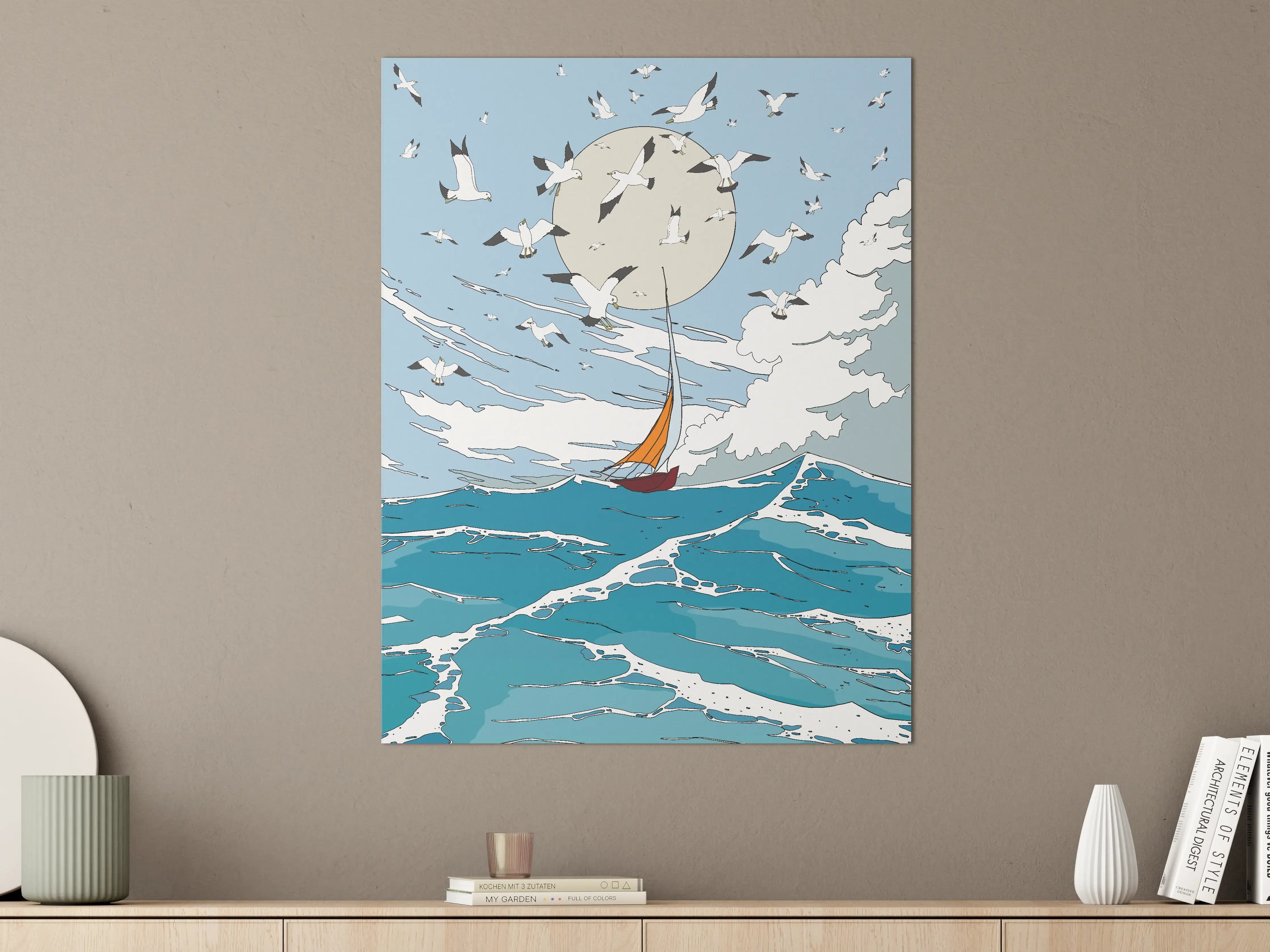 Große Wandbilder - Segelschiff unter dem Vollmond mit Gänsezug