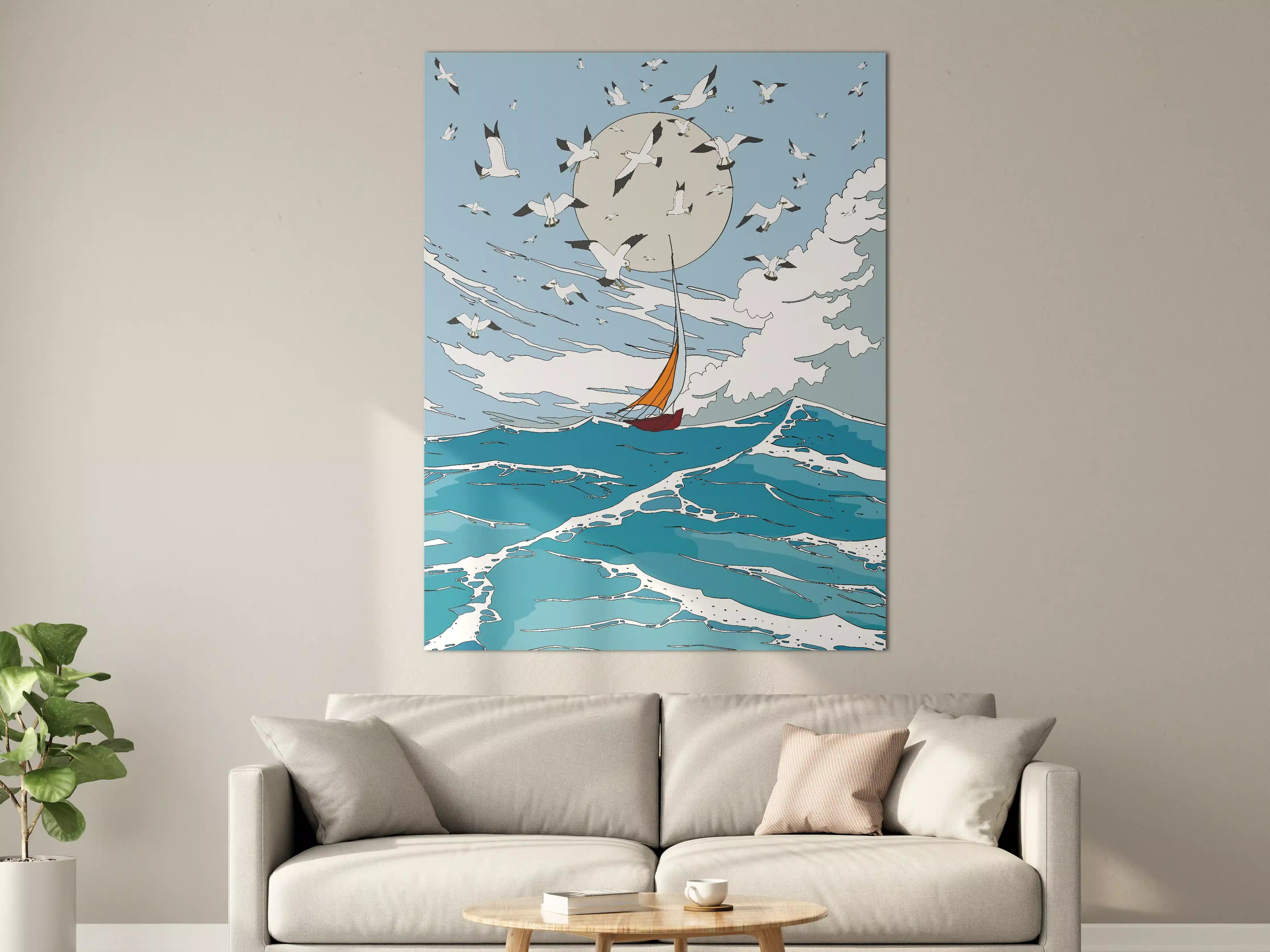 Große Wandbilder - Segelschiff unter dem Vollmond mit Gänsezug