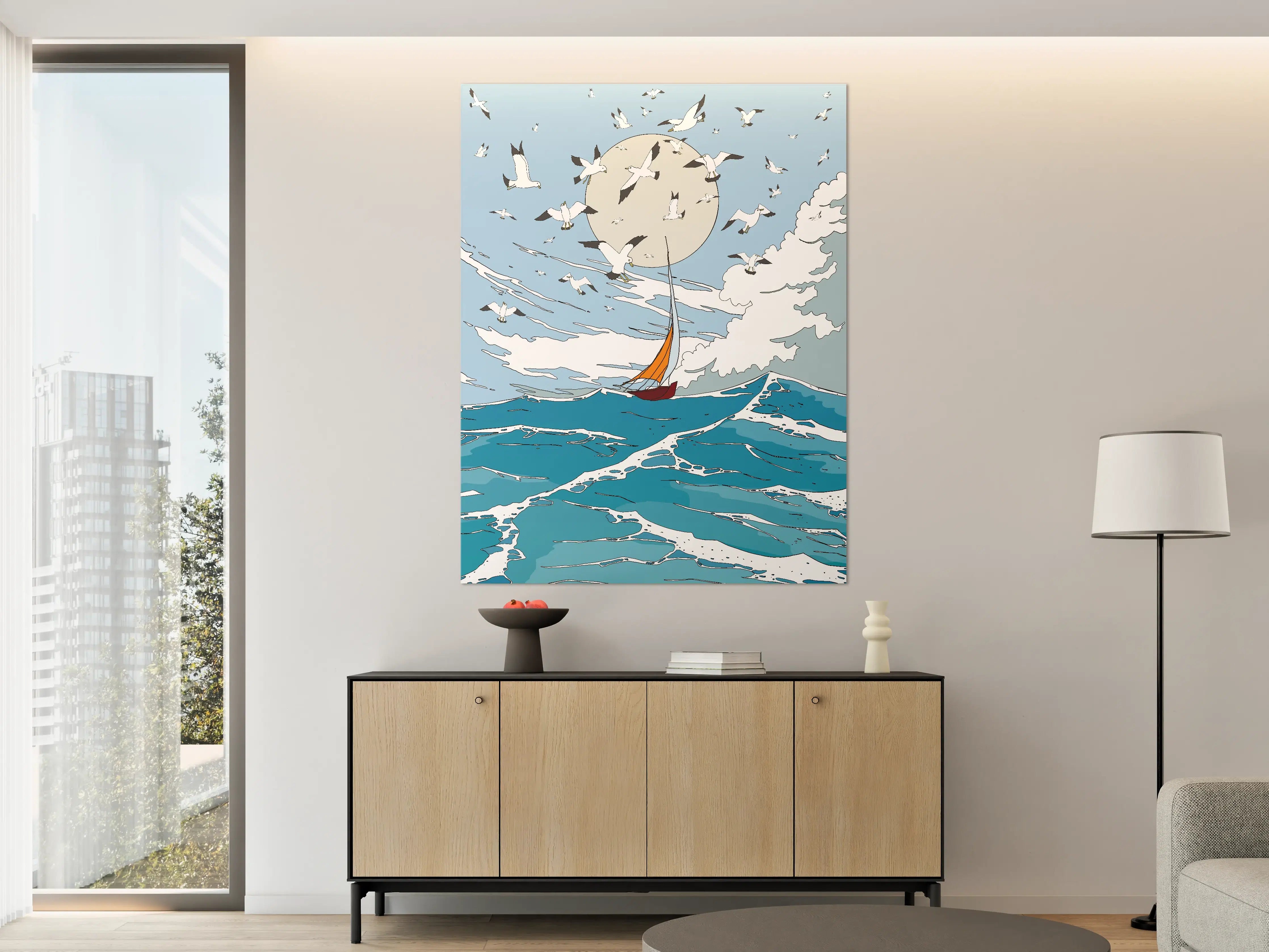Große Wandbilder - Segelschiff unter dem Vollmond mit Gänsezug
