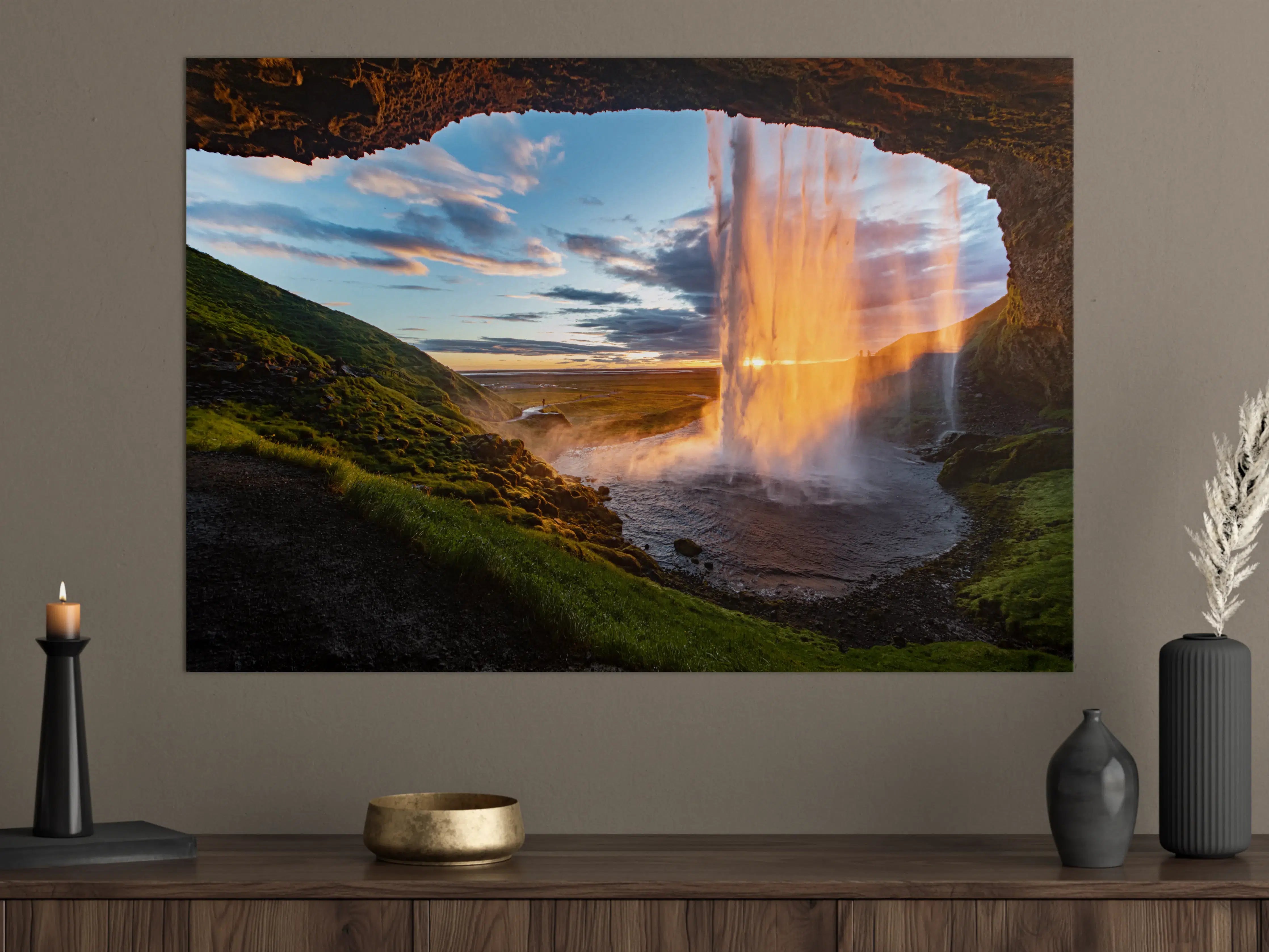 Große Wandbilder - Seljalandsfoss Wasserfall in Island bei Sonnenuntergang