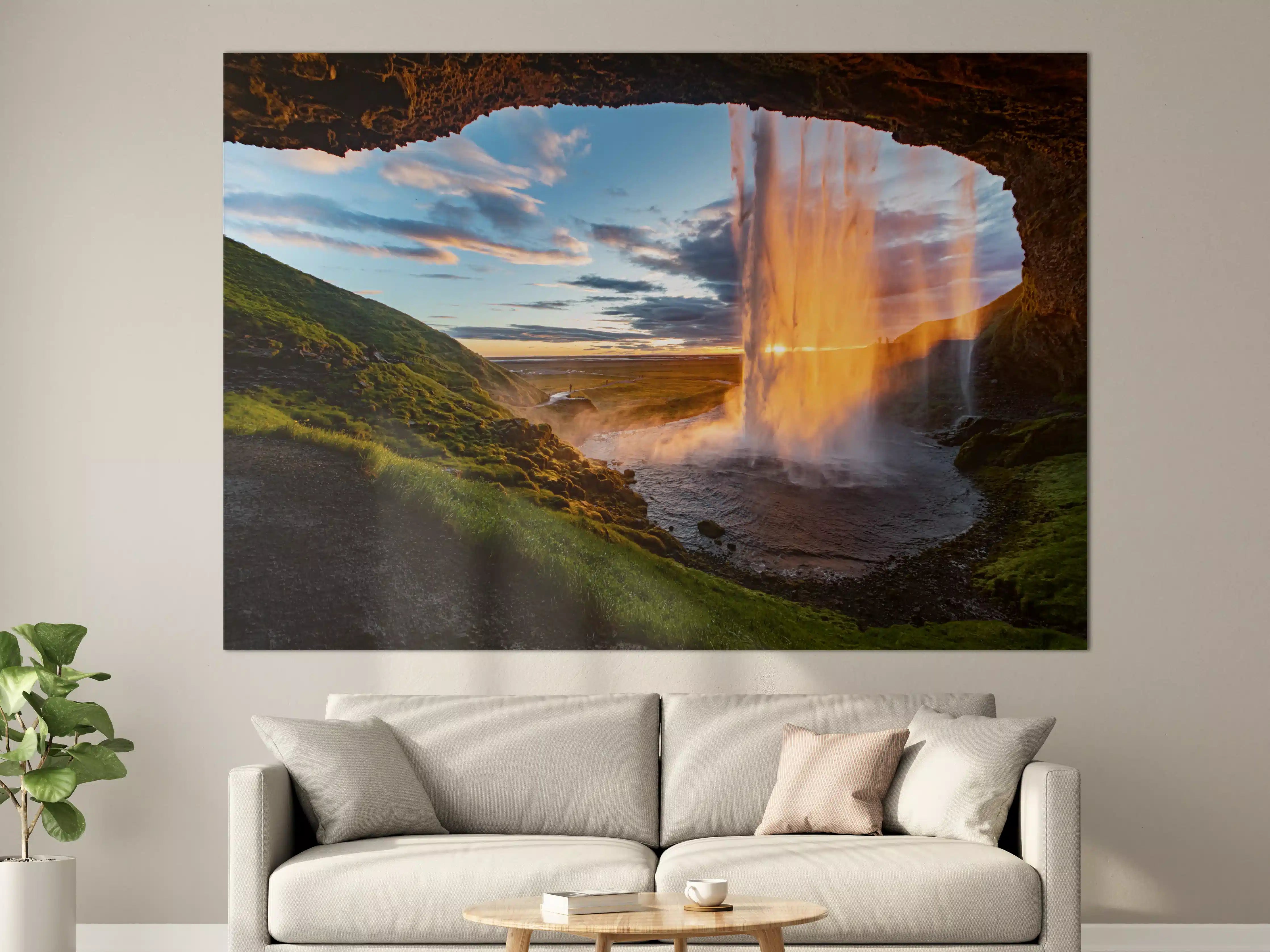 Große Wandbilder - Seljalandsfoss Wasserfall in Island bei Sonnenuntergang