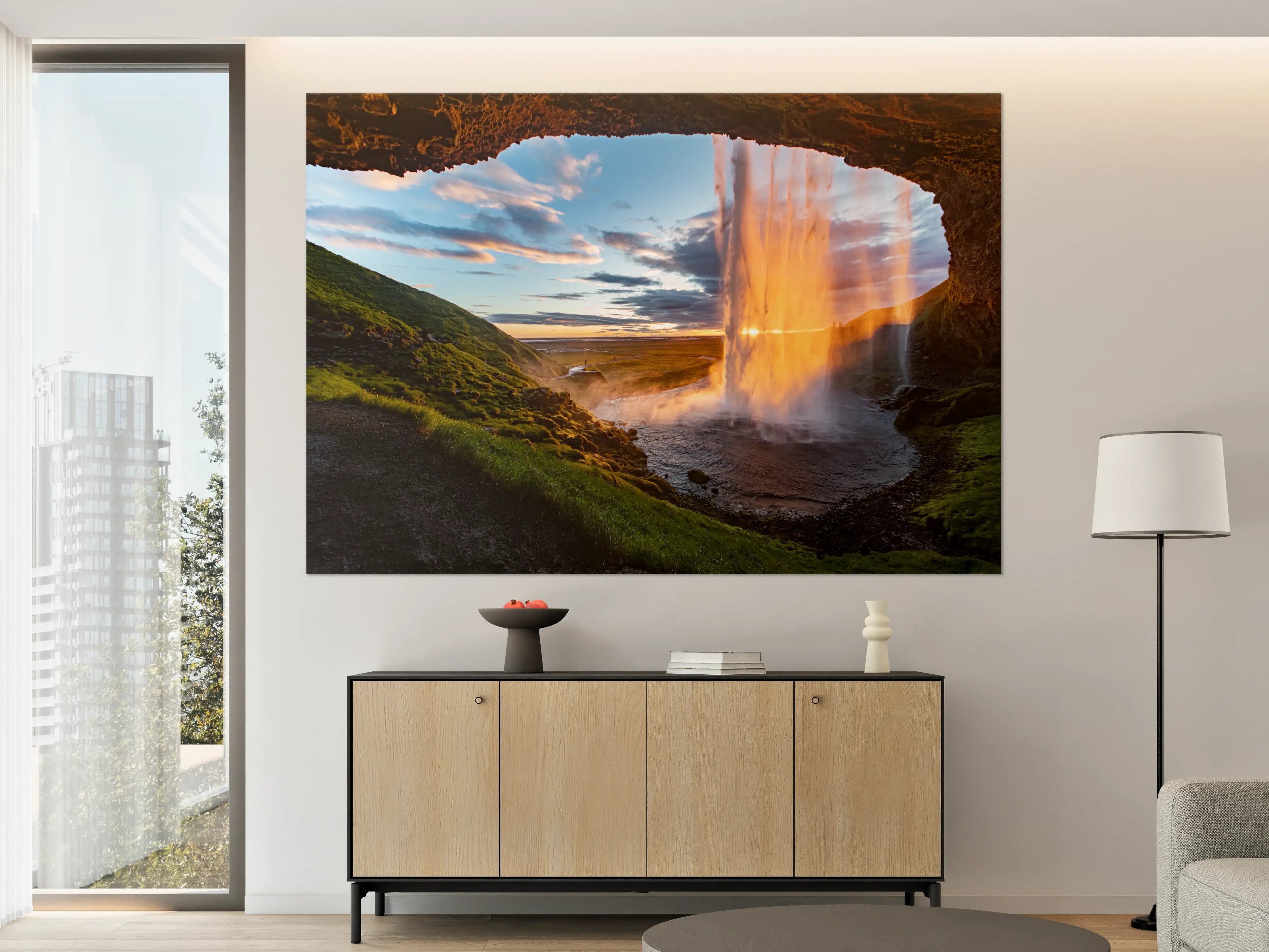 Große Wandbilder - Seljalandsfoss Wasserfall in Island bei Sonnenuntergang