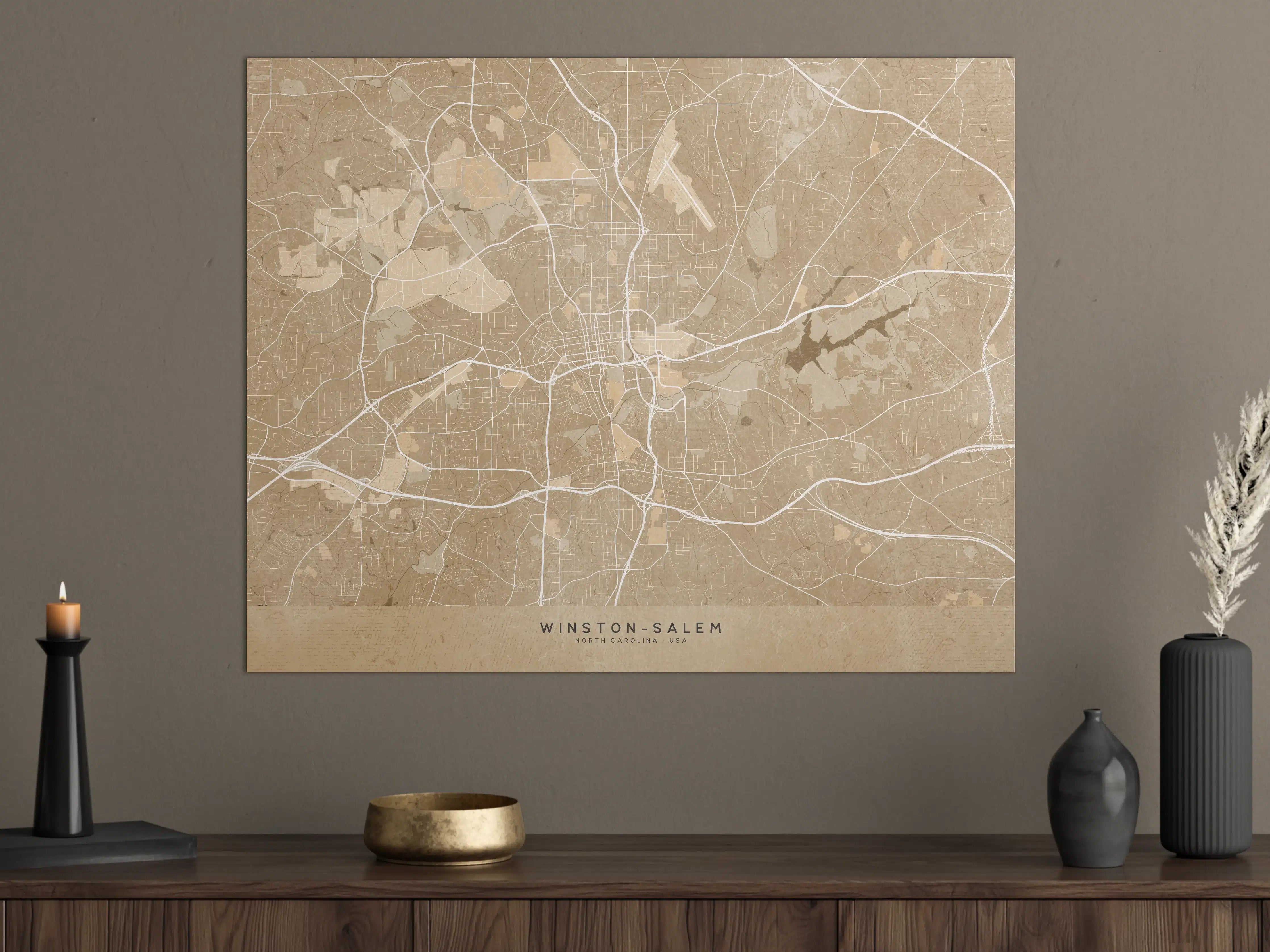 Große Wandbilder - Sepia-Stadtplan Winston Salem