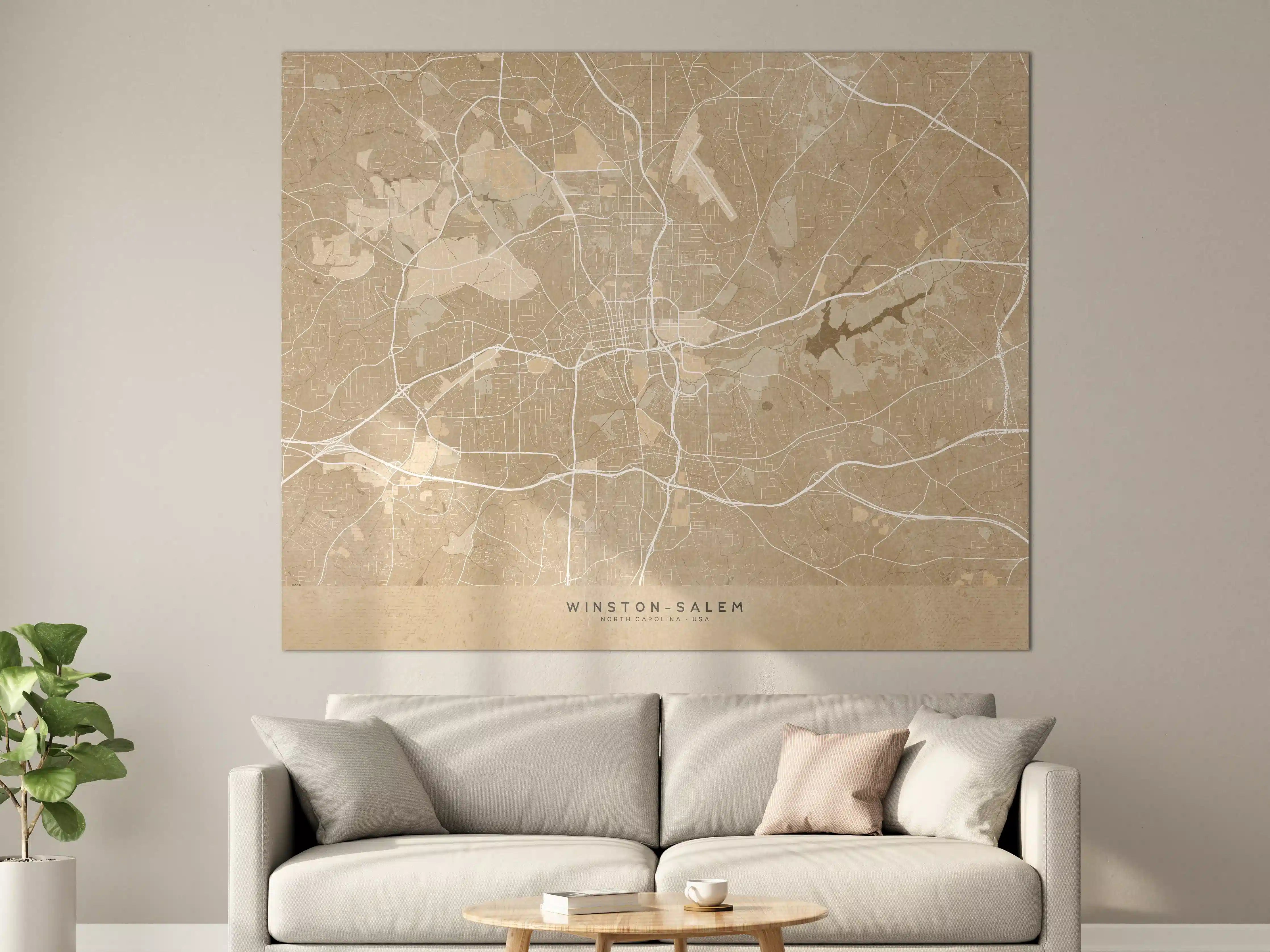 Große Wandbilder - Sepia-Stadtplan Winston Salem