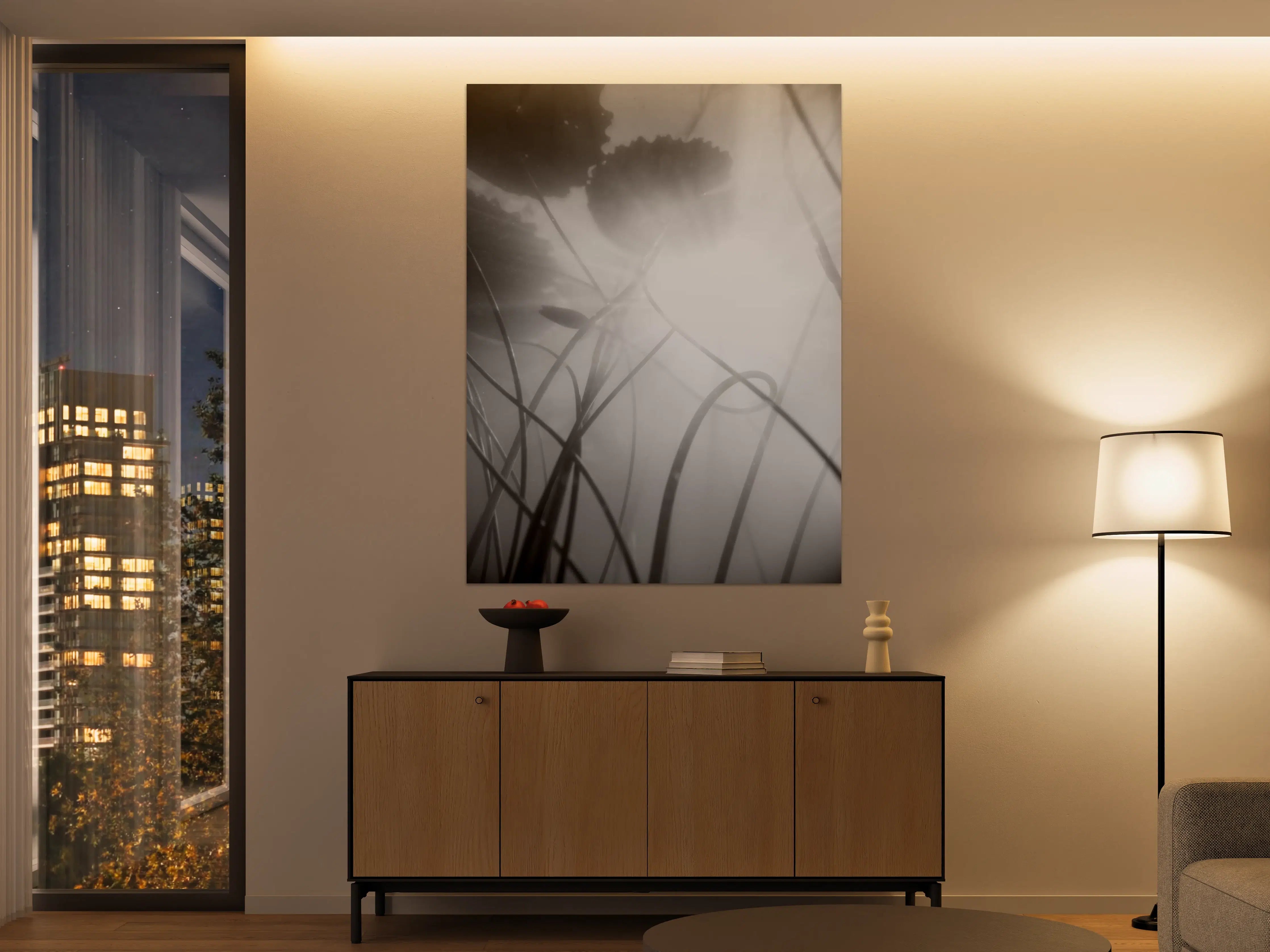 Große Wandbilder - Serenes Nebel-Lilien Kunstwerk