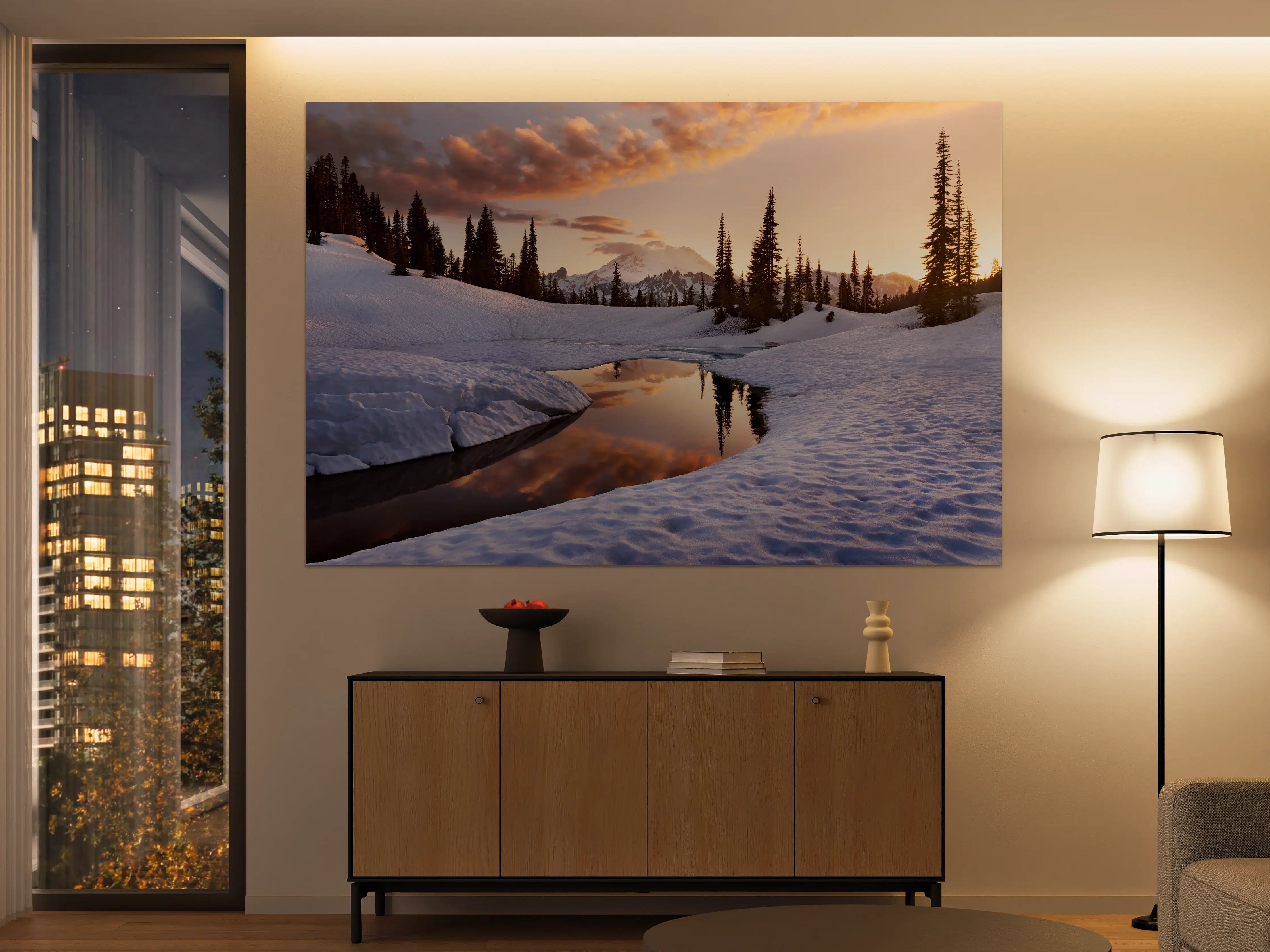 Große Wandbilder - Silberner Frostsee bei Abendlicht